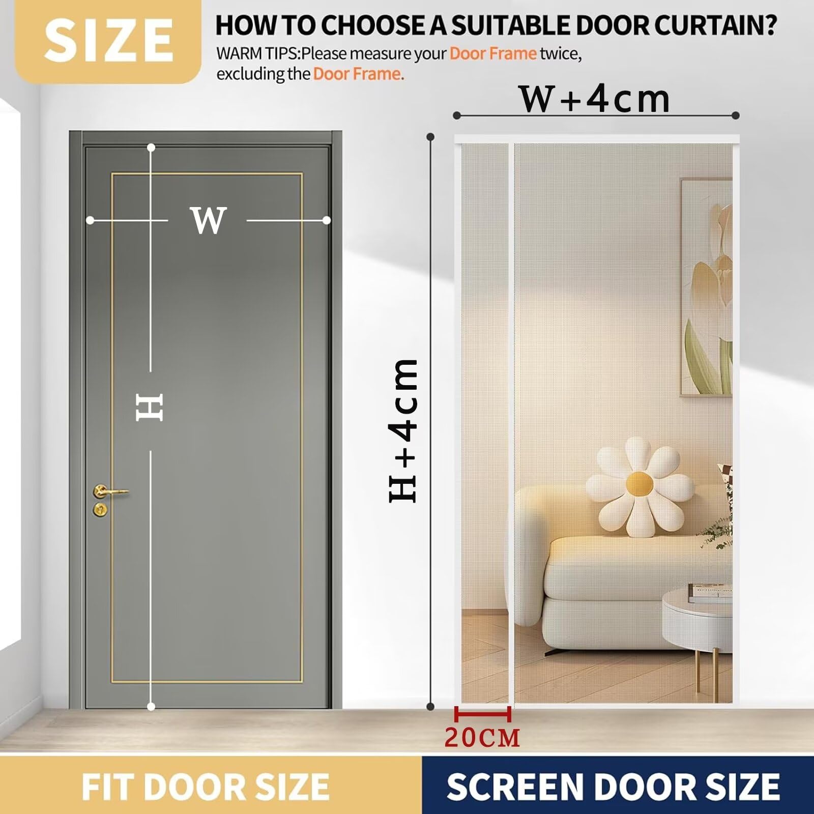 Rideau de protection contre le pollen des insectes pour caravane, porte moustiquaire, protection contre les insectes pour caravanes155x260cm Blanc, fermeture automatique