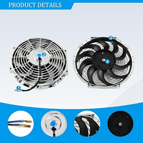 Vista 61 de Juego de 2 radiadores eléctricos de 12 V 80 W, ventilador delgado universal de 7 pulgadas, color negro, 12 V, 80 W