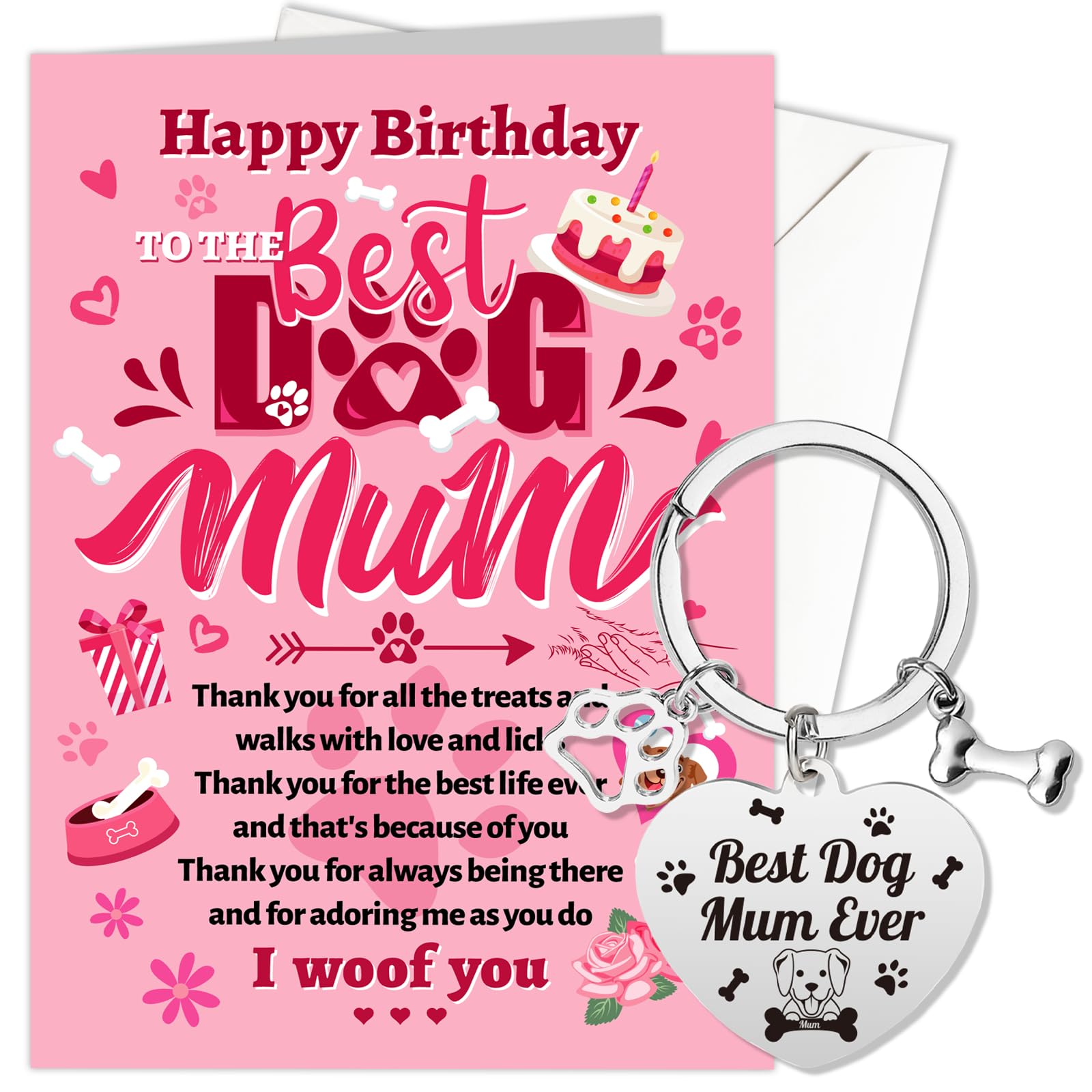 HOWAF Dog Mum Birthday Card & Keyring Engraved, Happy Birthday Card from The Dog to Mum Gifts โ image 1