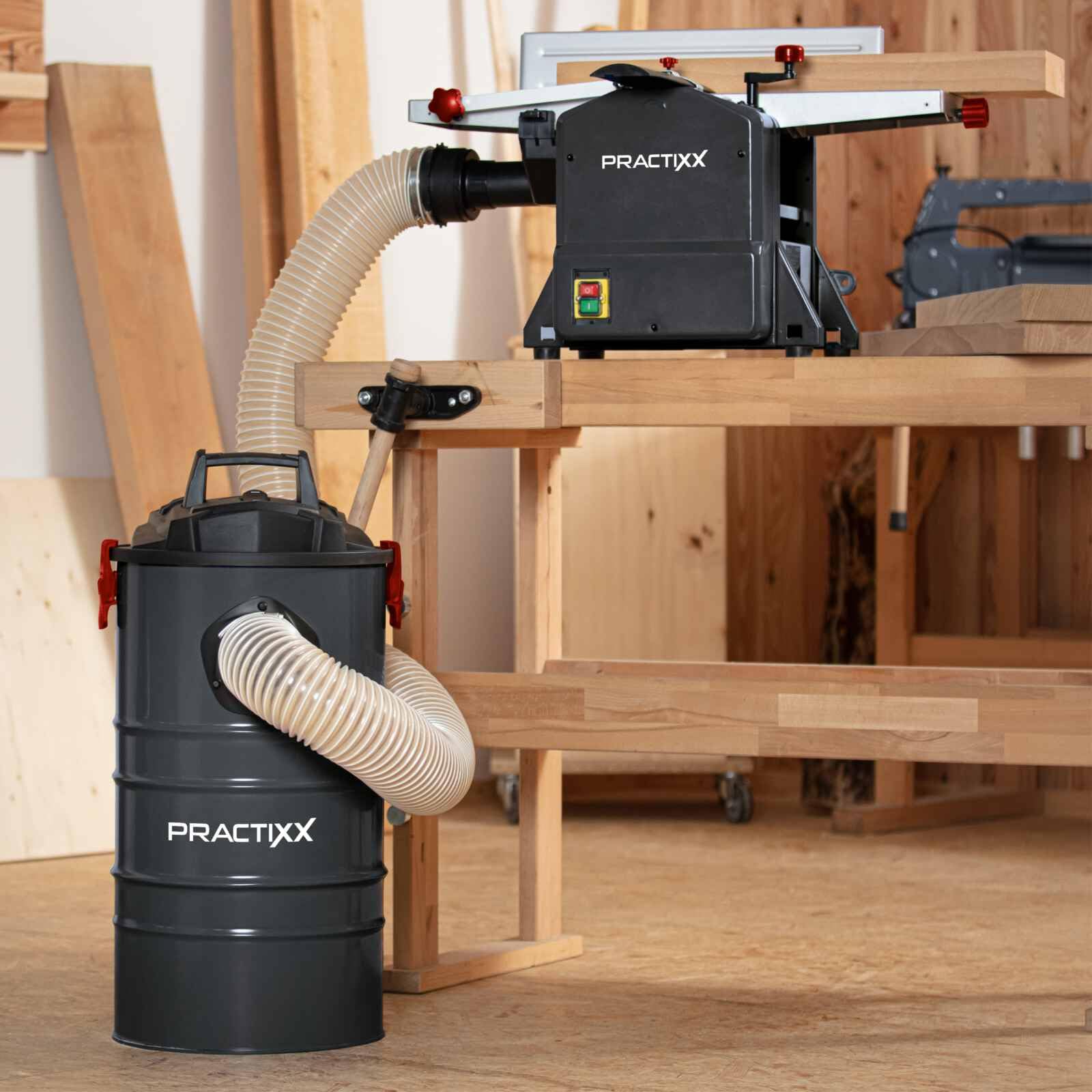 Practixx Système d'aspiration PX-AS-100 | 1200 W avec Accessoires | Puissance : 215 m³/h | Capacité : 65L | Réservoir en métal | Tuyau de 2 m de diamètre : 100mm