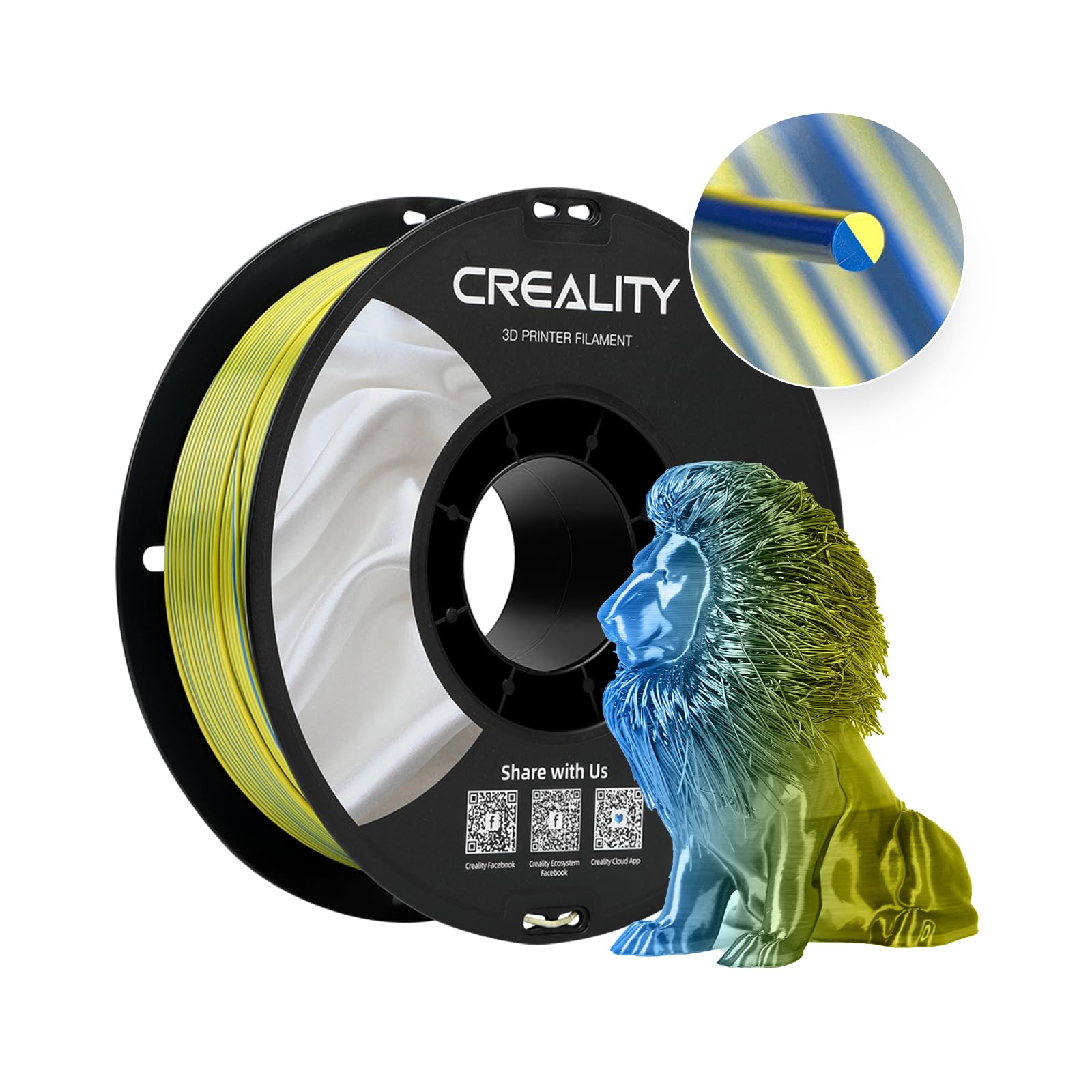 Creality Silk PLA 3D Printer Filament, 1kg, Yellow-Blue Multi Color