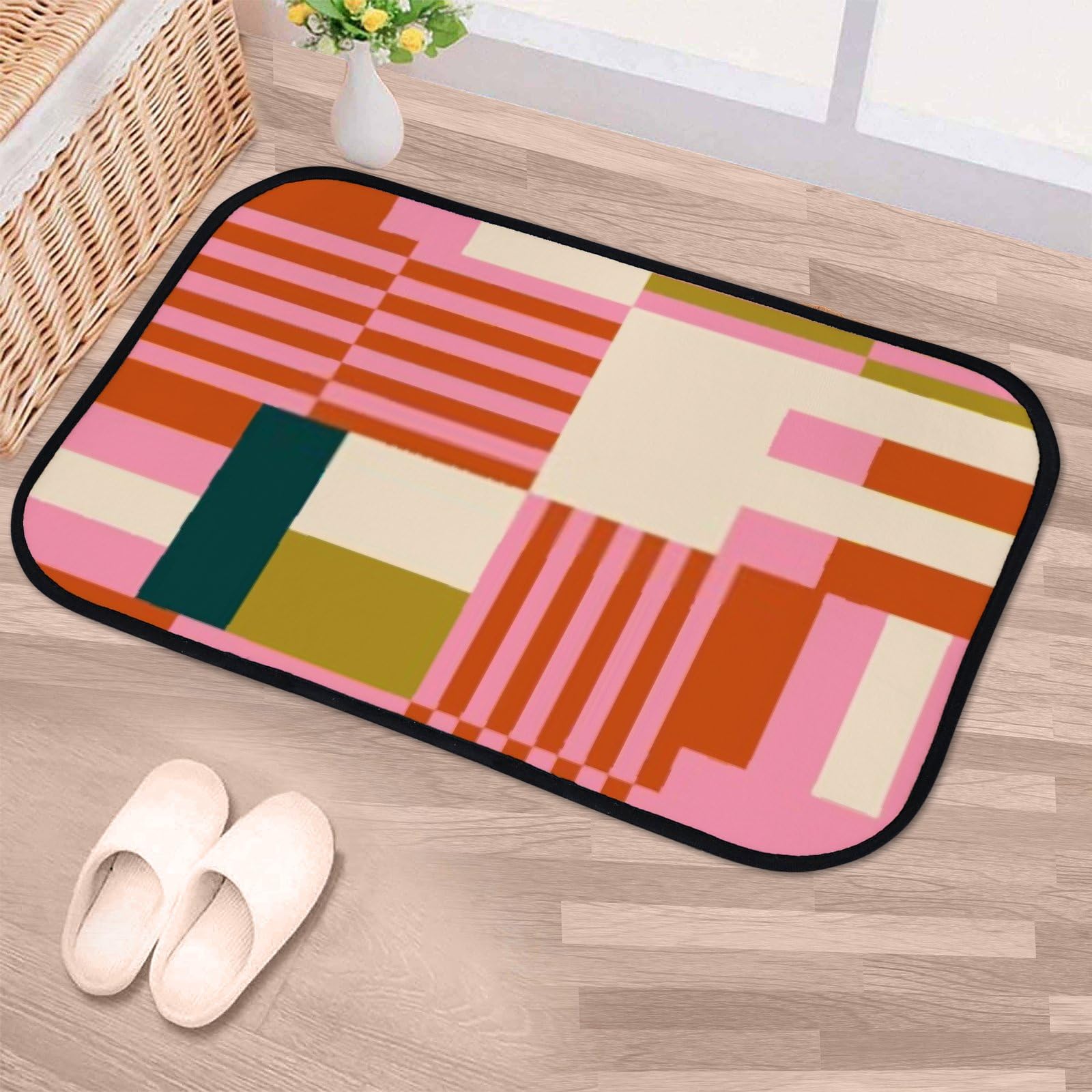 QAZPL Nuansexi Bathroom Rugs Modern Geometric Retro Scandinavian Style Floor Mats Non Slip Bathmat Doormat Tub Mat Coral Velvet Absorbent Entrance Carpet Mats Machine Washable Bedroom Decor