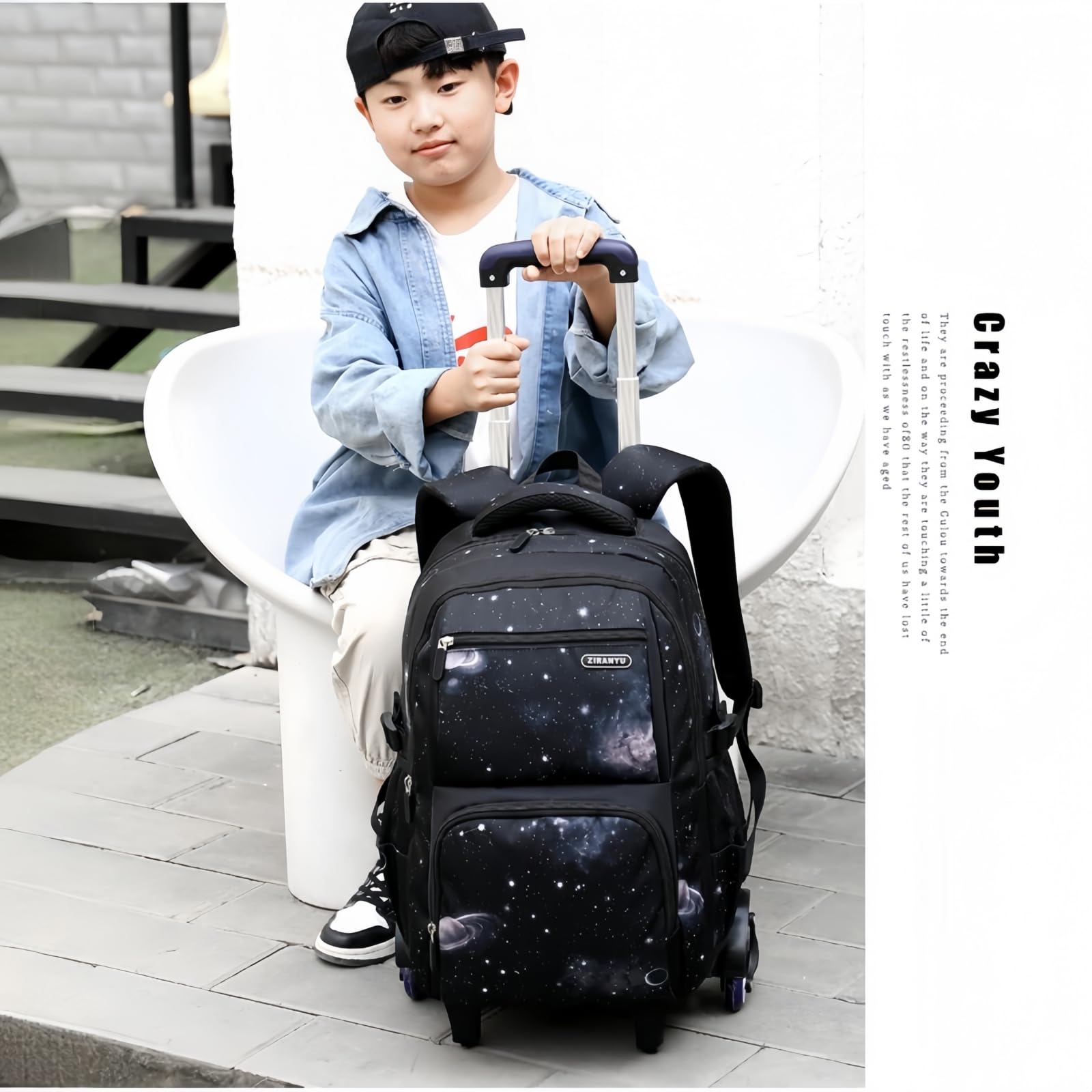 Mochila con Ruedas para Niños, Juego de 3 Mochilas Escolares Trolley con Bolsa de Almuerzo Estuche para Niño Primaria