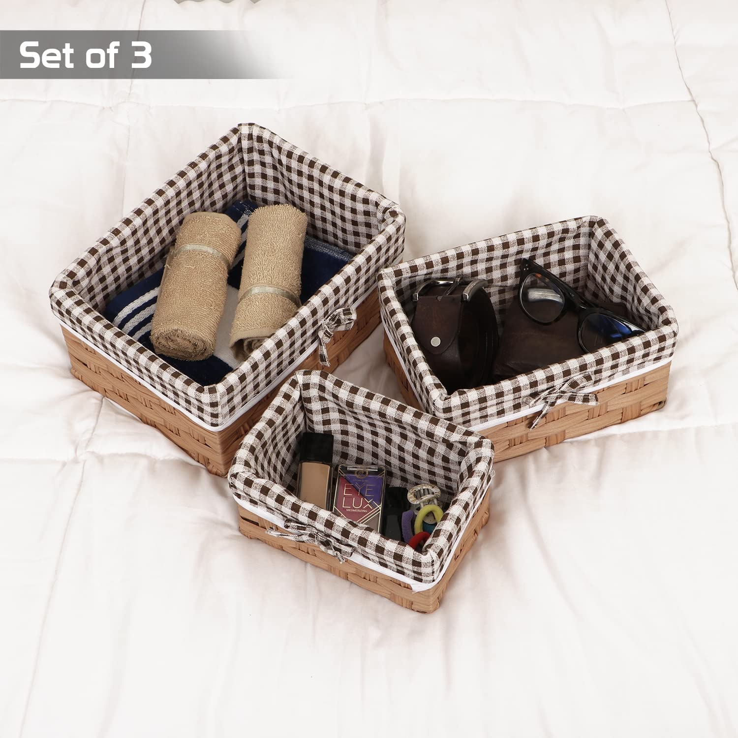 HOKIPO Handwoven Imitation Rattan Wicker Basket for Home, Office, Wardrobe, Pack of 3, Light Brown (NEW-AR-3903-LBR) — Amazon image 4