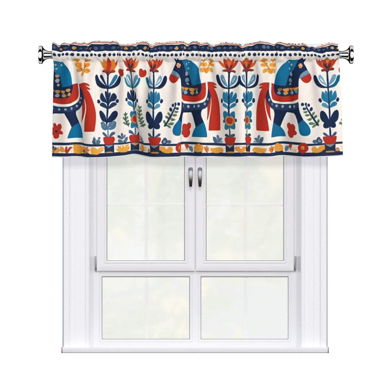 WHJSSF Swedish Dala Horse Folk Prints Housewarming Gift – Peach Skin Window Valance 54x18 for a Cozy Kitchen Refresh