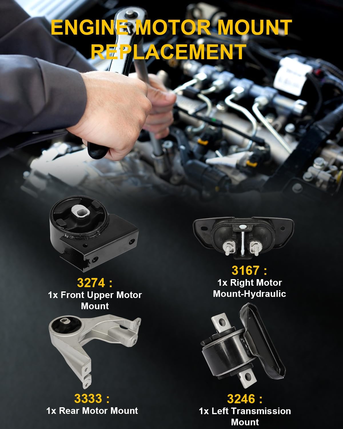 OCPTY 4PCS Engine Motor Mount and Transmission Mount Kit Compatible for Dodge Journey 2011-2019 3.6L, AWD, Automatic Transmission # 68092895AA, 68092895AB