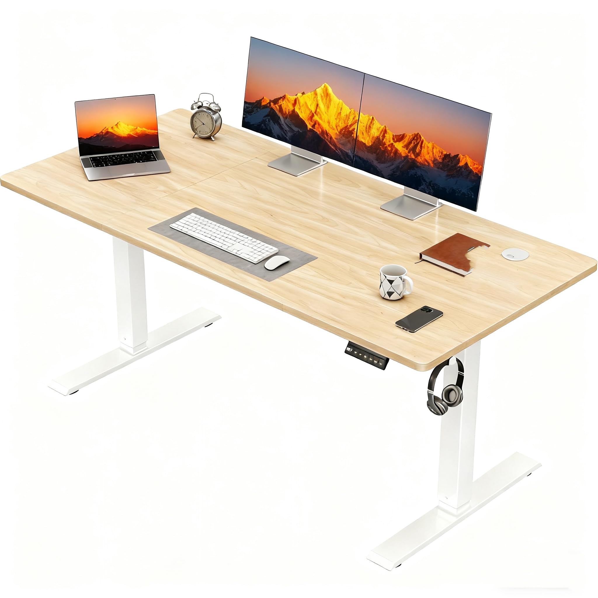 JUMMICO Electric Height Adjustable Desk, 130 x 60 cm, Electric Desk Height Adjustable, Ergonomic Standing Computer Desk, Beige