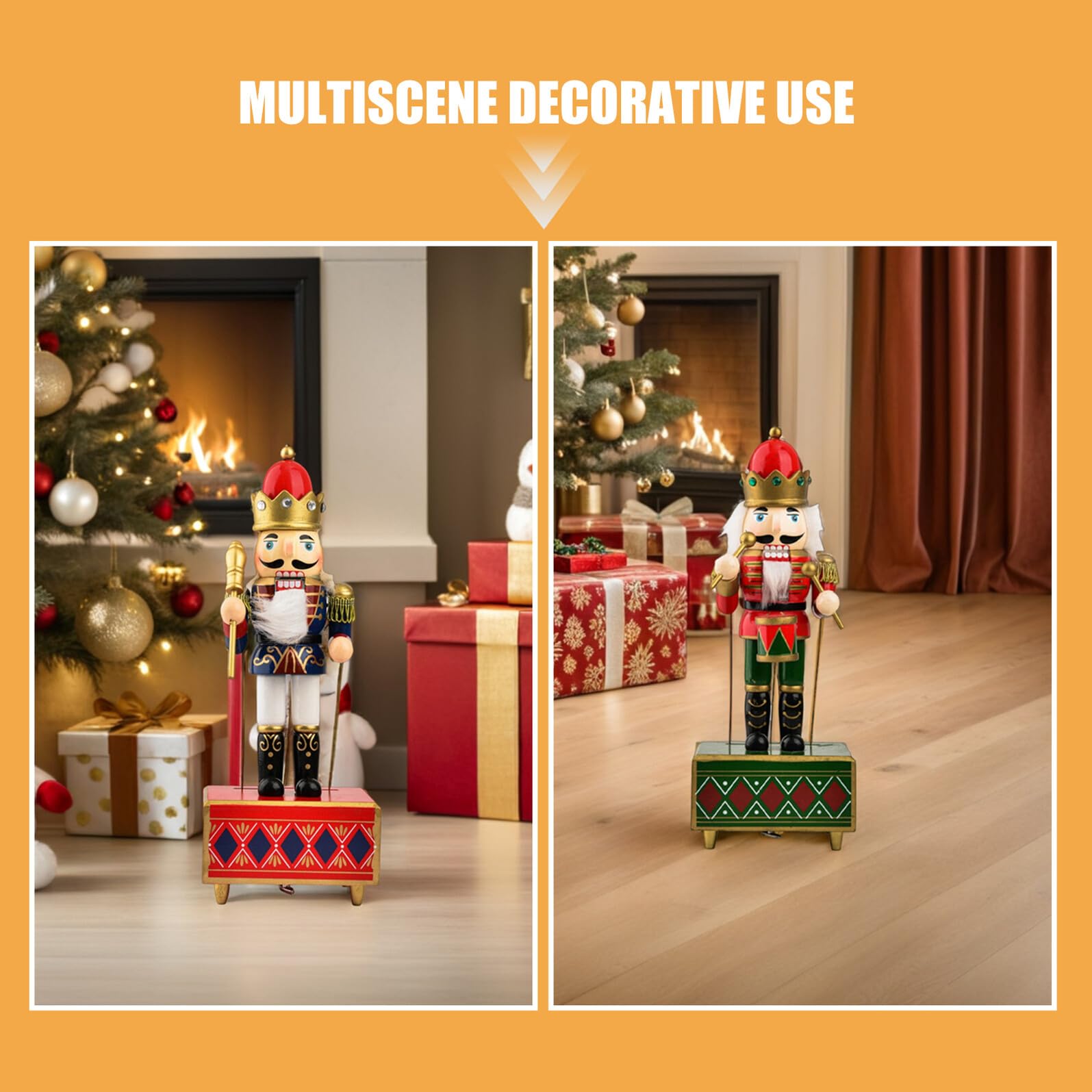 TOYANDONA Set 3 Carillon Schiaccianoci in Legno 32 CM Decorazioni Natalizie da Tavolo Soldatini Classici Rosso Verde e Blu Centrotavola Musicale per Feste e Regali di Natale