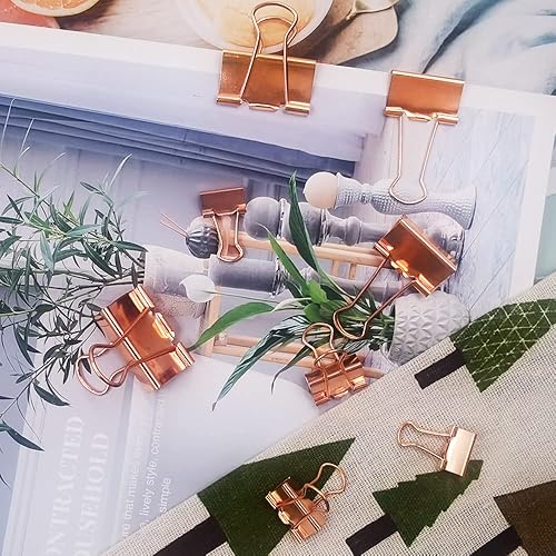 Miniatura 4 de 100 abrazaderas de papel con clip de carpeta lyfLux para suministros escolares de oficina, 4 tamaños de 0.591in0.748in0.984in1.260in (oro rosa)