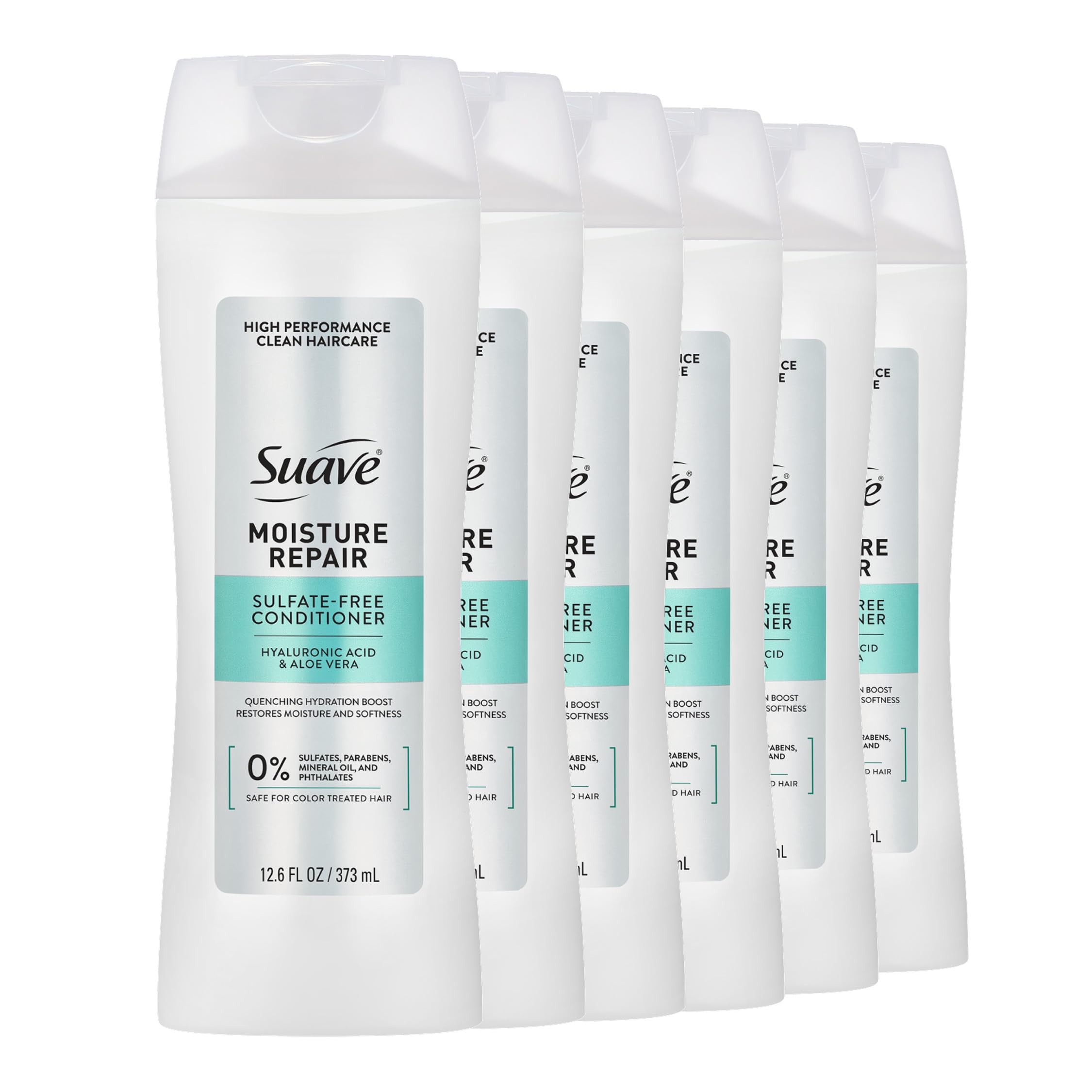 suave+ Moisture Repair Conditioner, Hyaluronic & Aloe, 12.6 fl oz, 6-Pack | Moisturizing conditioner with hyaluronic acid & aloe vera for dry, color-treated hair, leaving it plumped and softened
