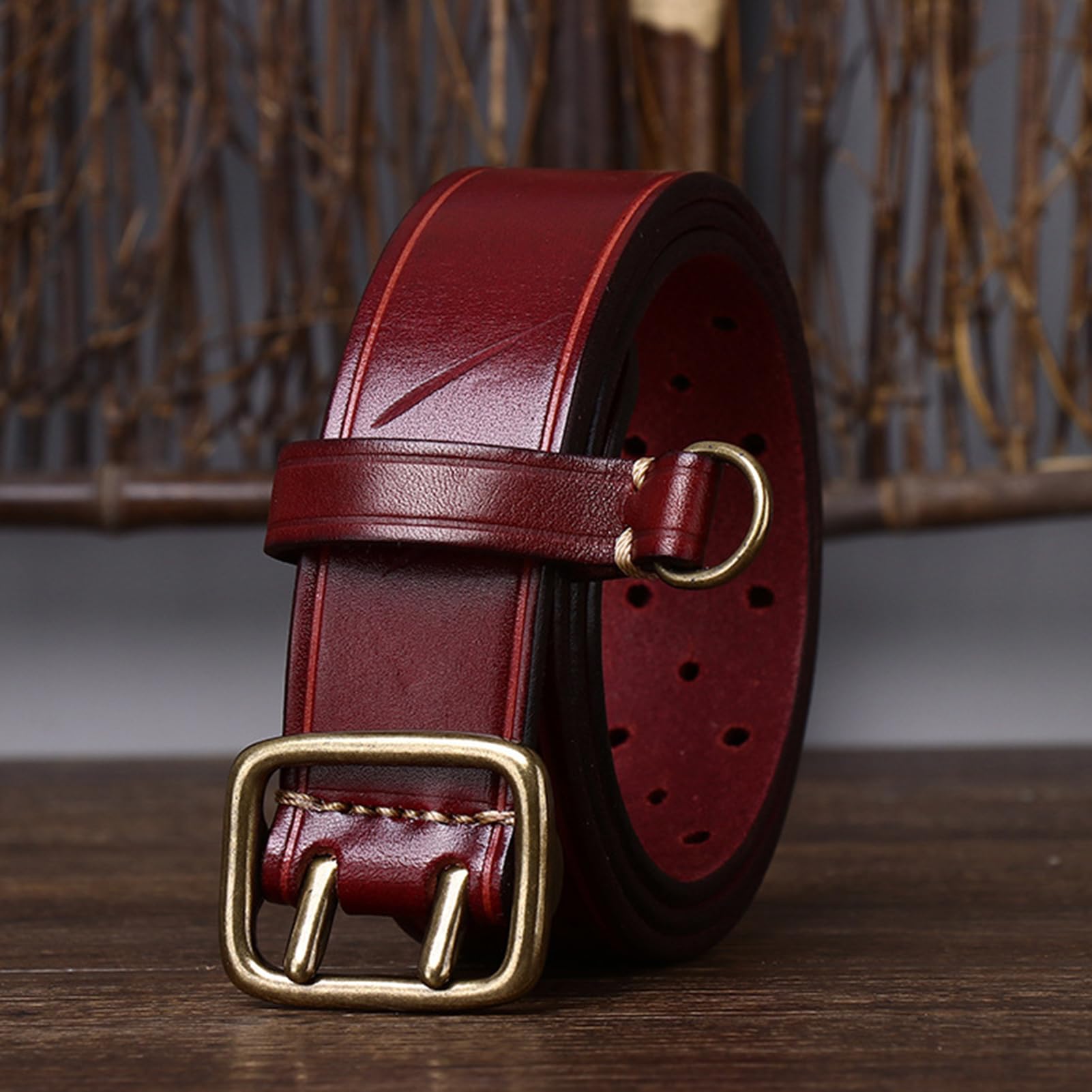Cinturón Con Ojal De Cuero Genuino Doble Punta, Unisex