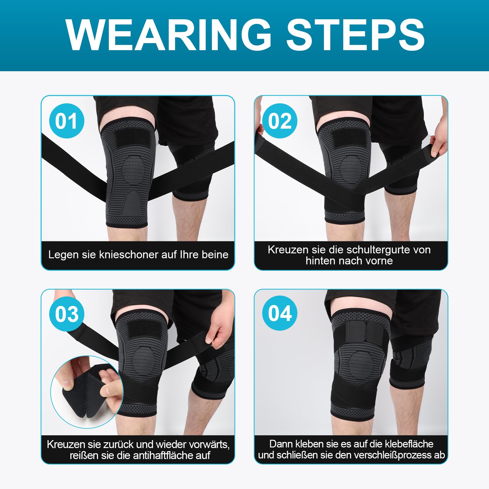 Kniebandage xxxl übergewicht für Dicke Oberschenkel Einstellbar Kniebandage Große Größe 4xl 5xl für Dicke Beine Damen und Männer Sport Kniestütze für Fitness Joggen 2 Stück (Schwarz, 5XL)