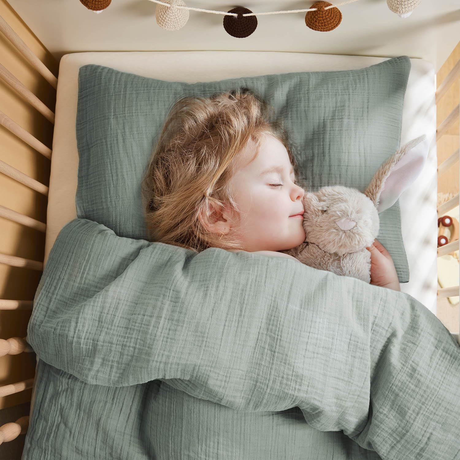 Laleni Children's Bedding 100x135 cm Made of Muslin Cotton with Pillowcase 40x60 cm - OEKO-TEX Certified - Blue - Image 2