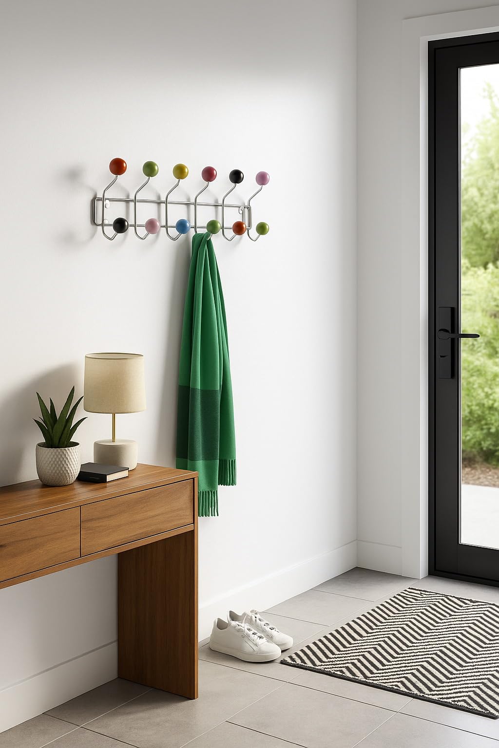 Porte manteaux mural de luxe avec 12 patères - Cadre finition chrome et boules céramiques multicolore