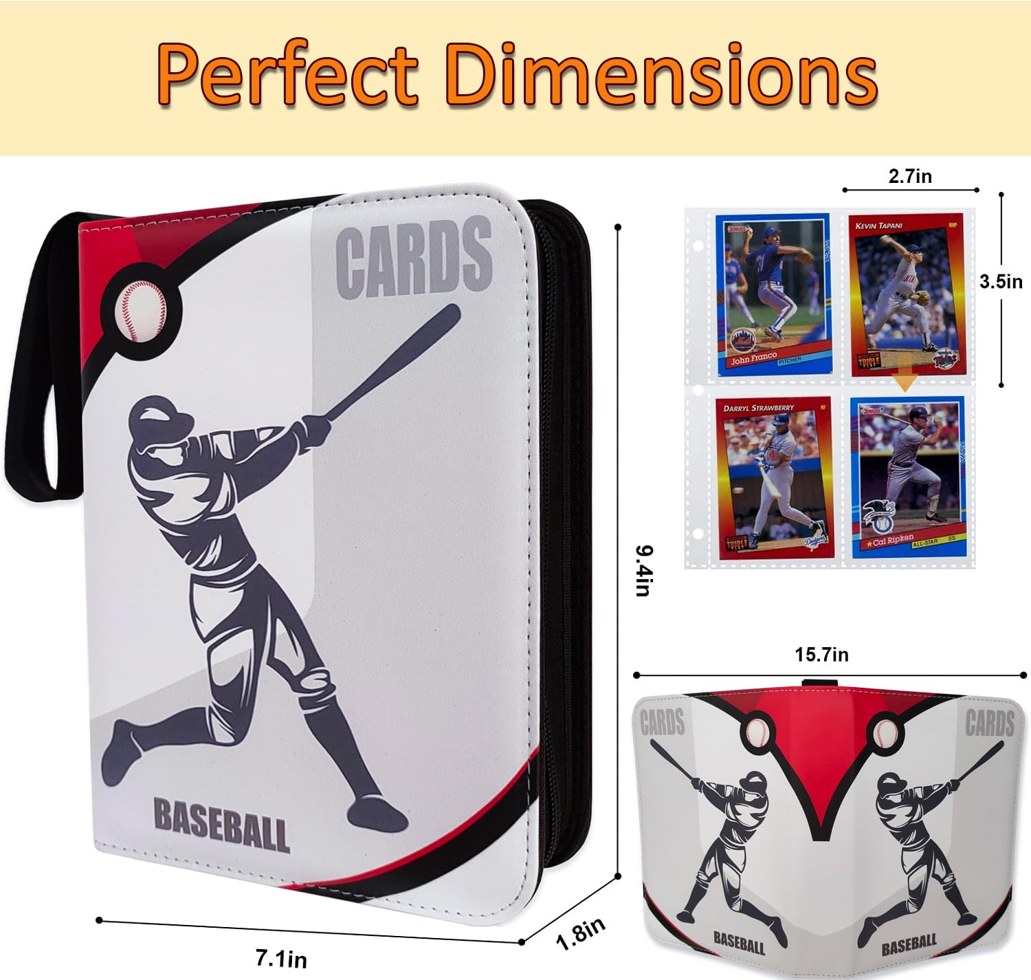 mini baseball card binder Performore Hand-Stitched Baseball Card 2-Inch Binder, Red Stitching Baseball Card Collector Binder Album with 9-Pocket Sleeves for Sports Trading
