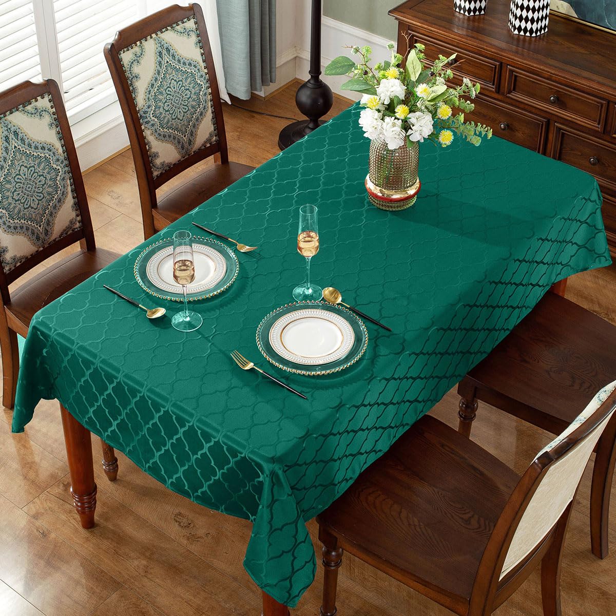 Christmas Tablecloth Flower Jacquard Table Cloth Spill Proof Dust-Proof Wrinkle Free Polyester Table Cover for Xmas Santa Holiday Winter (Rectangle/Oblong - Image 3