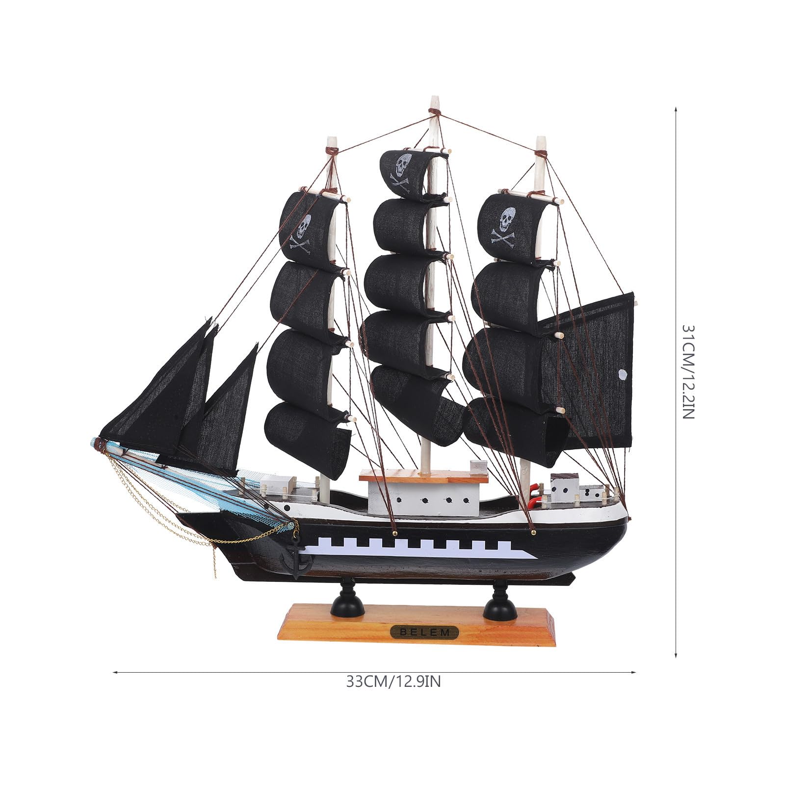 WOONEKY Modello di Barca a Vela Pirata in Legno Nero 33cm per Decorazioni Nautiche Uniche per Vacanze Estive e Arredamento Casa