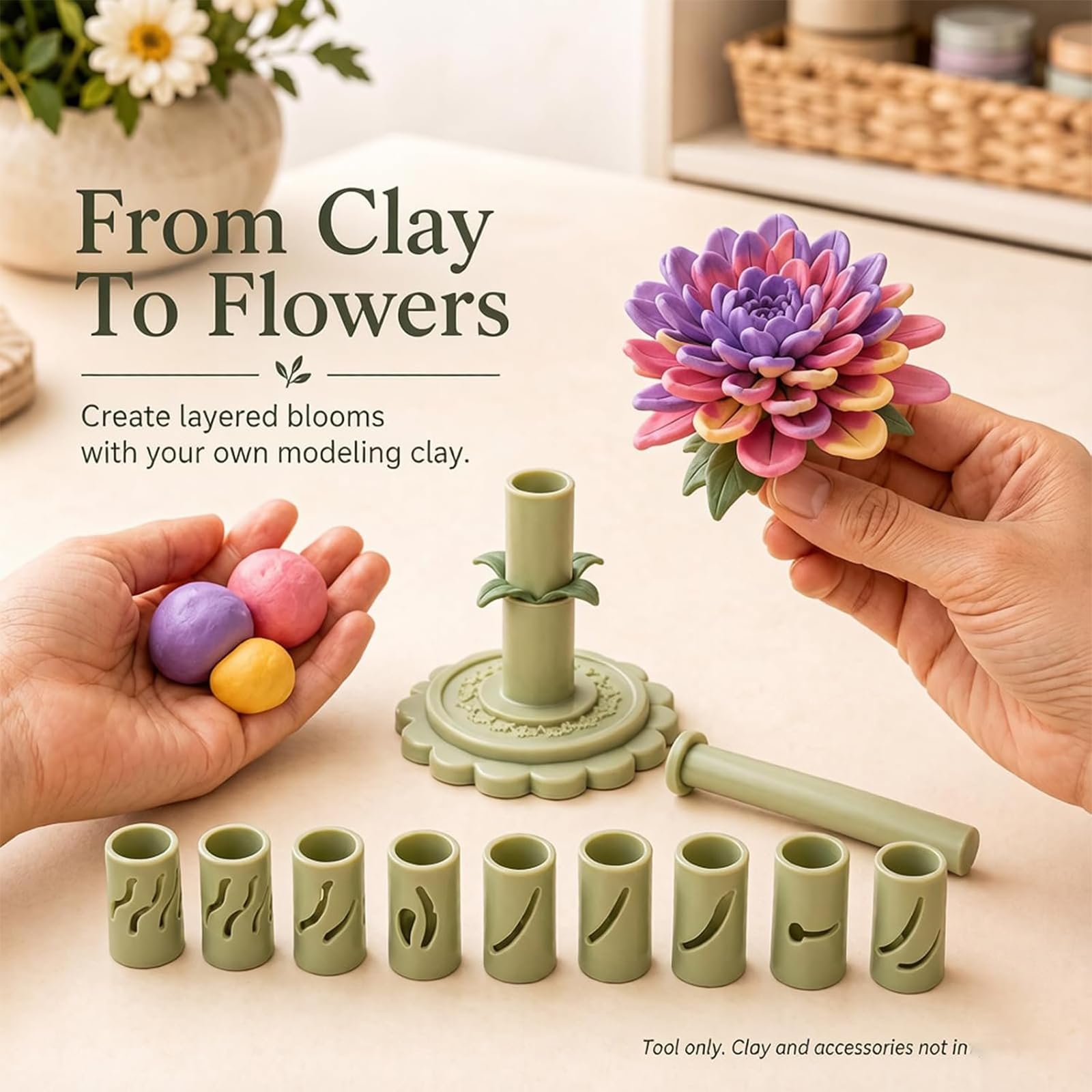 Kit fai da te per la creazione di fiori in argilla, modulare con stampo a pressione per creare composizioni floreali uniche, perfetto per attività domestiche e in classe