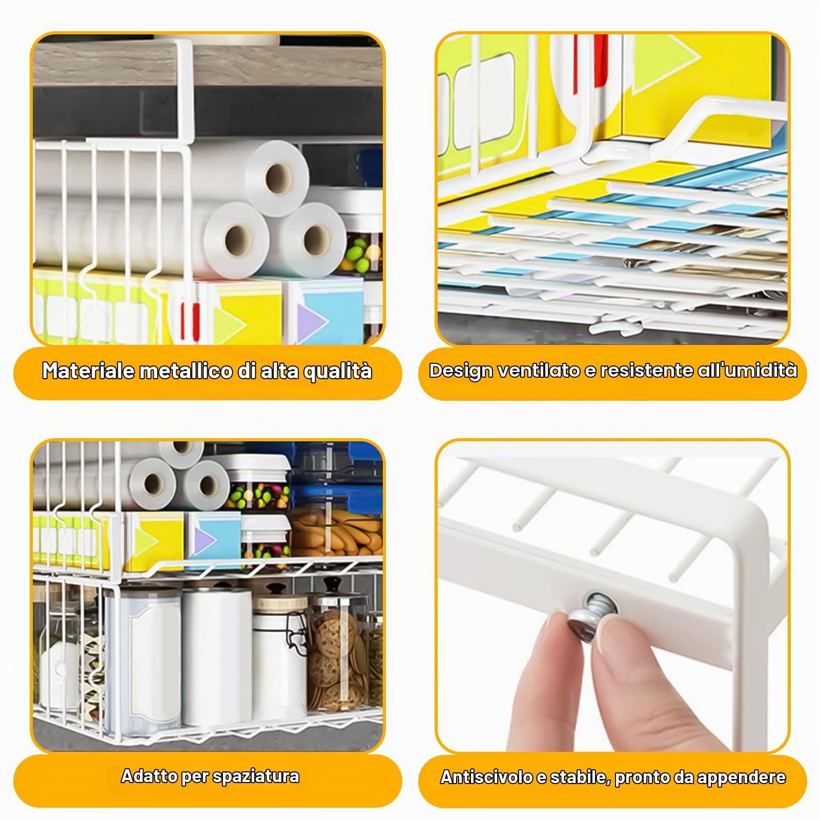 Qivine Cesto Portaoggetti Sospensione, 3 Pezzi Cestino Portaoggetti Sotto Scaffale Impilabili, Sotto Ripiano Portaoggetti in Filo Metallico, per Cucina, Ufficio, Dispensa, Bagno