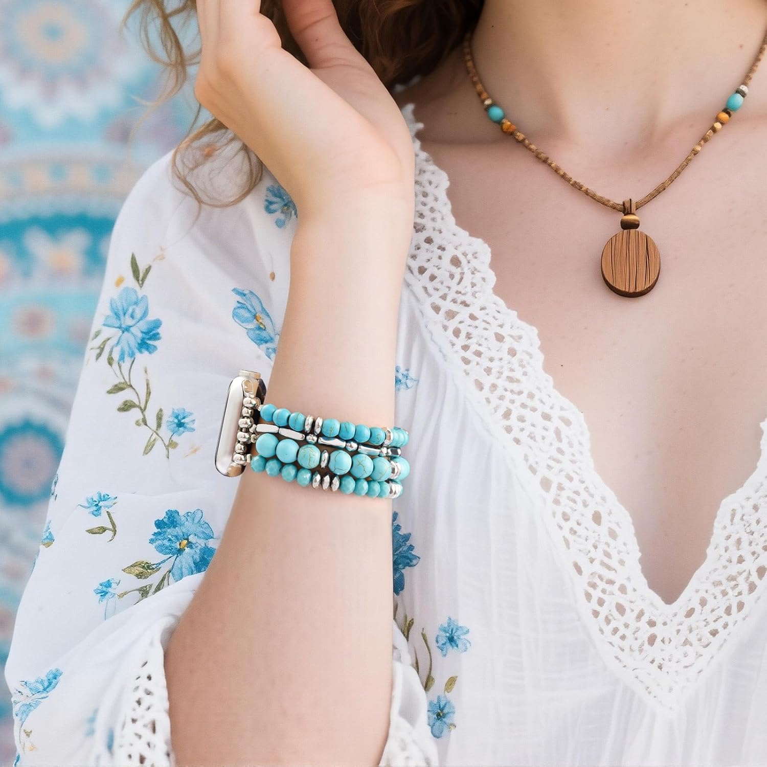 VISOOM Beaded Boho Bracelet for Apple Watch Series 11 10 Se 9 8 7 6 5 4 3 2 1 Bands Wrap Straps 46/45/44/42mm Women, Fashion Handmade Cute Crystal beads Stretchy Watch Strap for Iphone iWatch Bands