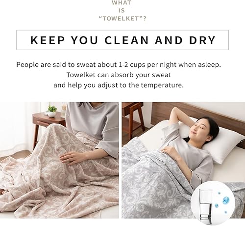 Miniatura 5 de EMOOR Toalla jacquard 100% algodón para cama y sofá, fabricada en Japón, tamaño individual japonés (55 x 75 pulgadas), azul y gris, agradable al