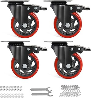 Caster Wheels 4 Inch, Casters Set of 4, Heavy Duty Casters with Safety Dual Locking Casters, No Noise Wheels Polyurethane Foam, No Marking Swivel Plate Casters (Bonus of 2 Hardware Kits)