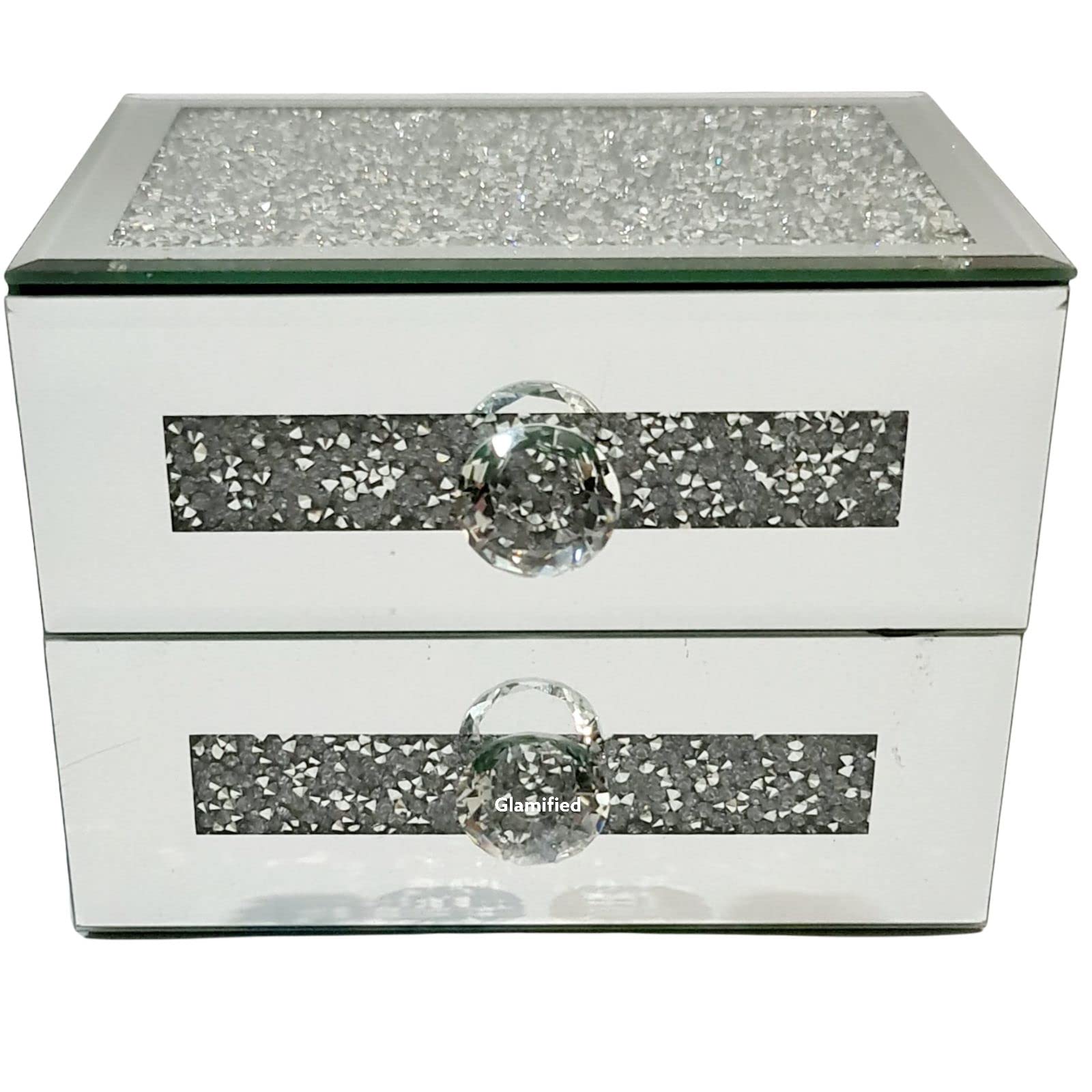 Glamified , Glam Silver Glamified Crushed Crystal Drawer Jewellery Box - 2 Organizer Container Case Chest Trinket