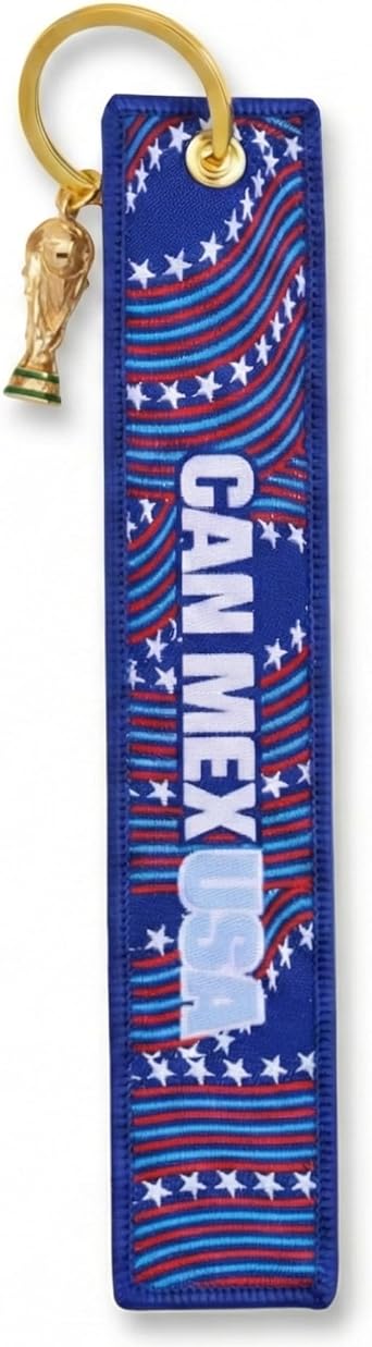 Official FIFA World Cup 2026 Collectors Keychain - "CANMEXUSA" Tri-Nation Host Edition - 6.2" Premium Embroidered Fabric Keyring with Mini 3D Trophy Replica - Souvenir for Backpacks & Luggage