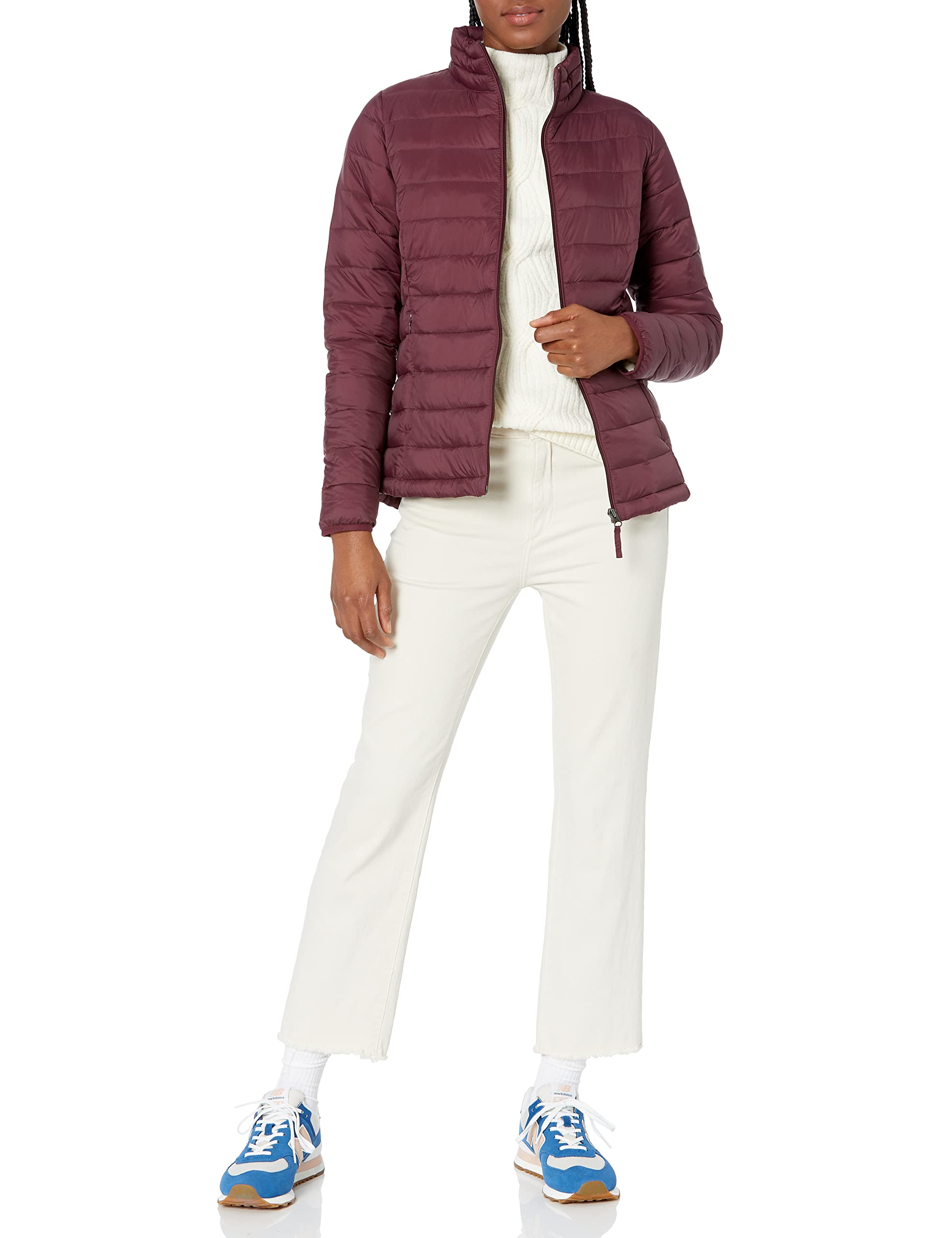 Amazon Essentials Women's Lightweight Long-Sleeve Water-Resistant Puffer Jacket (Available in Plus Size), Burgundy, Medium