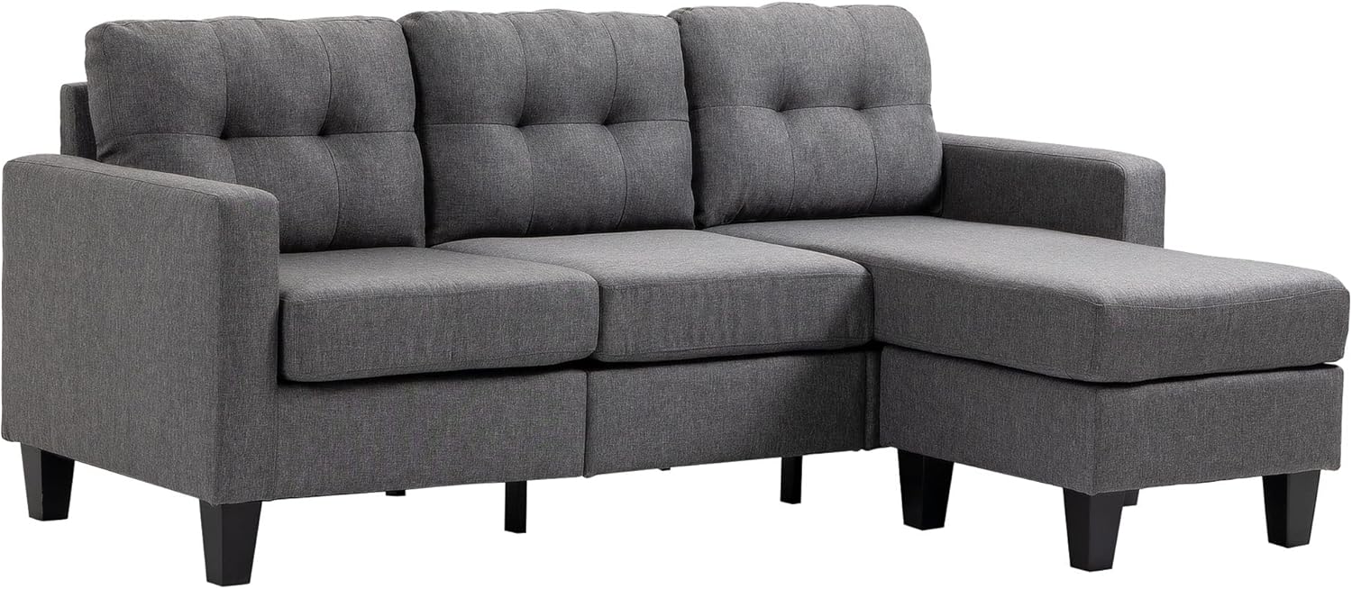 HOMCOM Corner Sofa, Chaise Lounge Furniture, 3 Seater Couch with Ottoman L Shaped Sofa Settee with Thick Padded Cushion for Living Room, Office, Dark Grey