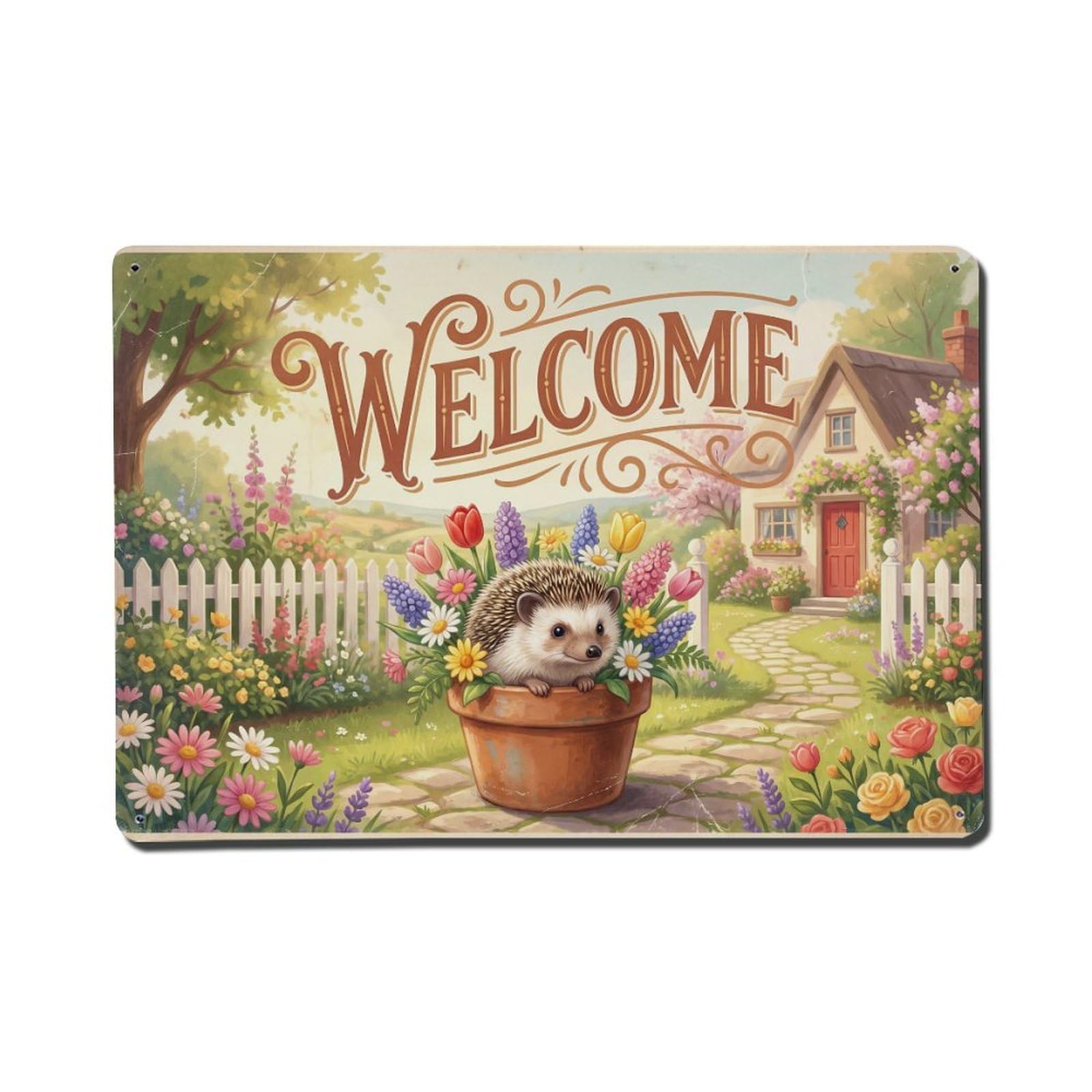 [Vintage Welcome] Hedgehog Nature Lover Metal Tin Sign