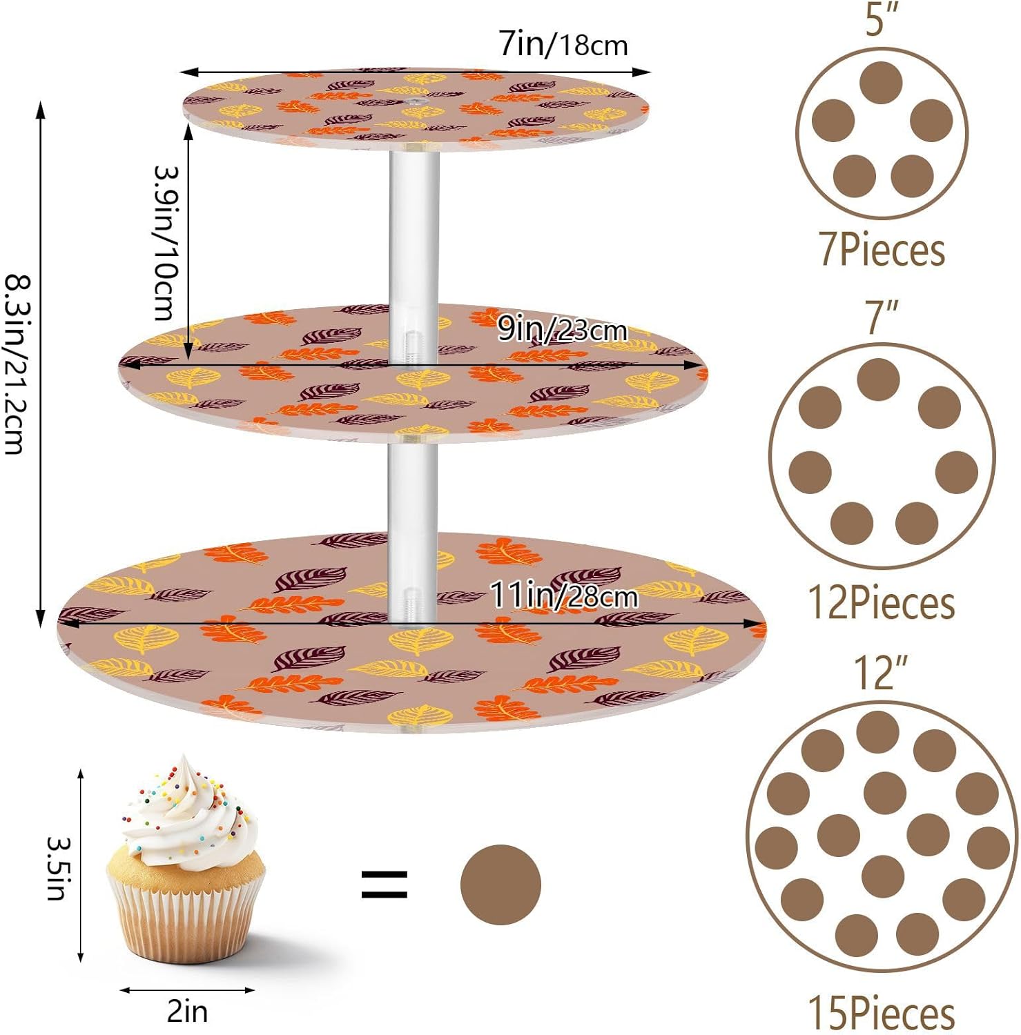 Leaves 3 Tier Acrylic Cupcake Stand, Cupcake Stand for 34 Cupcakes for Weddings, Christmas,Holidays,Parties,Birthday,Printed Cupcake Tower 23300285