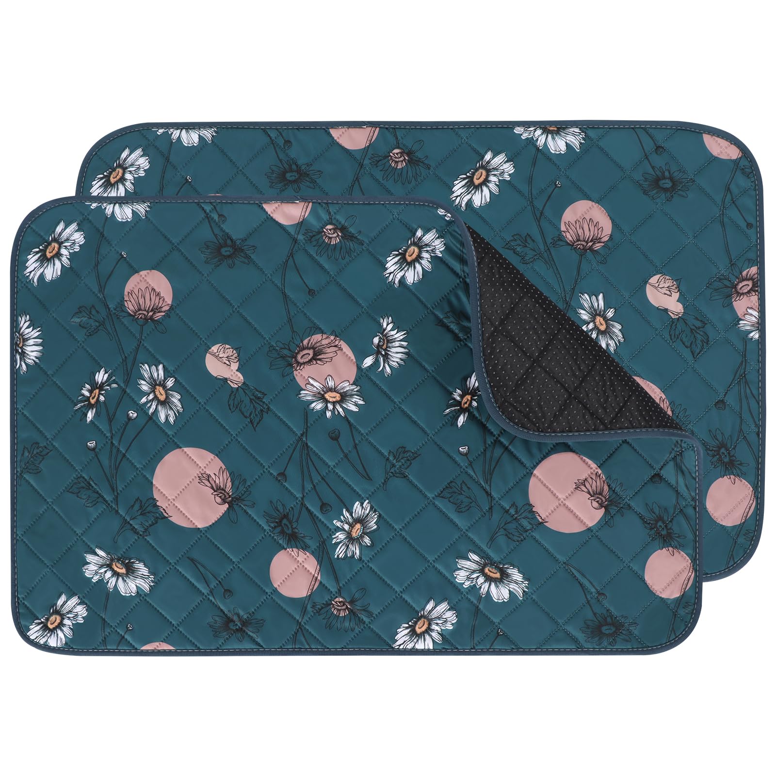 IEUUMLER Washable Pee Pads for Dogs, 2 Pack Waterproof & Non-Slip Pack Whelping Pad, Reusable Washable Puppy Potty Training Pad with Fast Absorbent for Playpen FC013 (Navy Blue Daisy,60*45 cm-2 pcs)