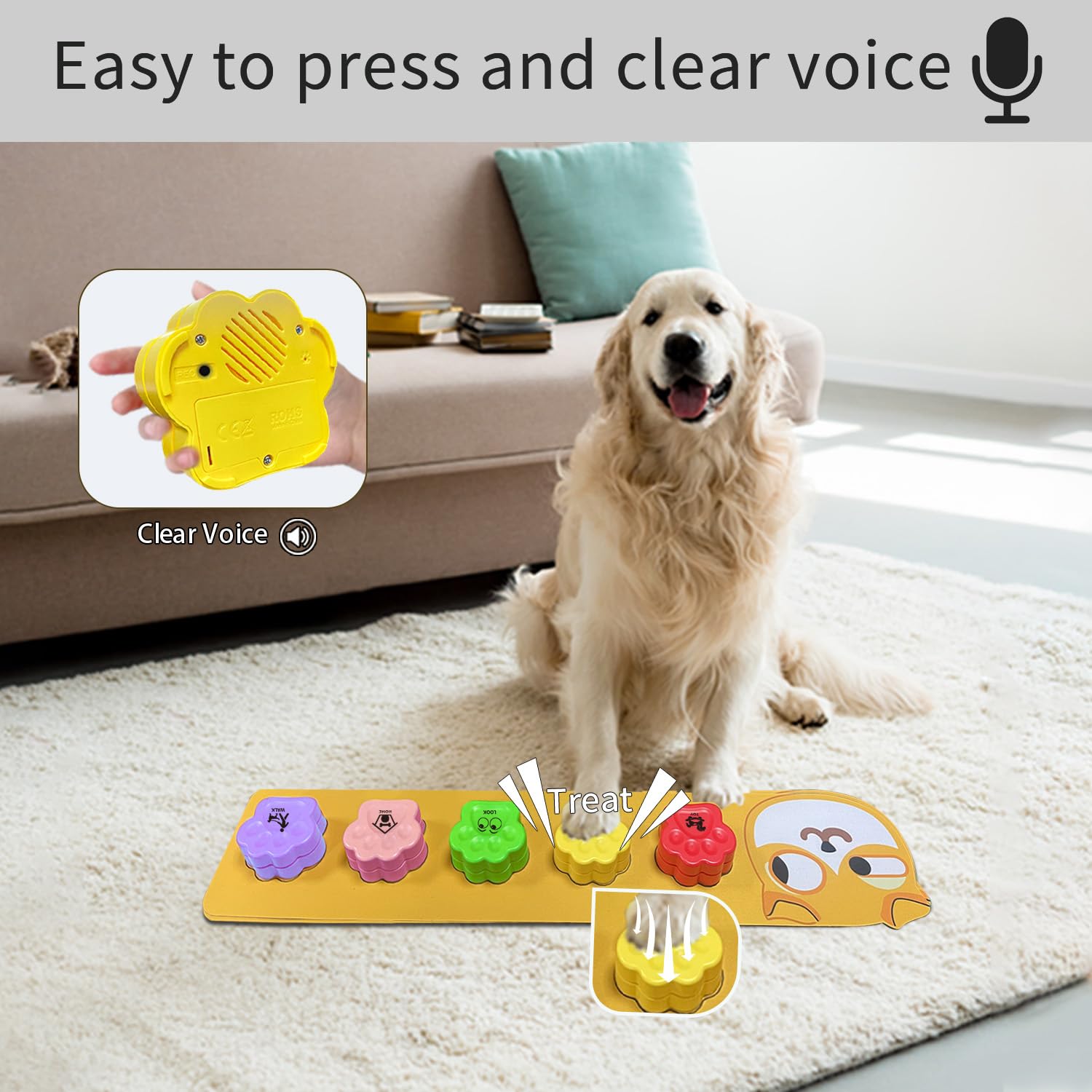 Lot de 5 Boutons pour Chien,Bouton Chien,Boutons de Communication pour Chien,Entraînement des Animaux de Compagnie,Bouton pour la Communication - 30 Secondes d'enregistre,Ment Vocal