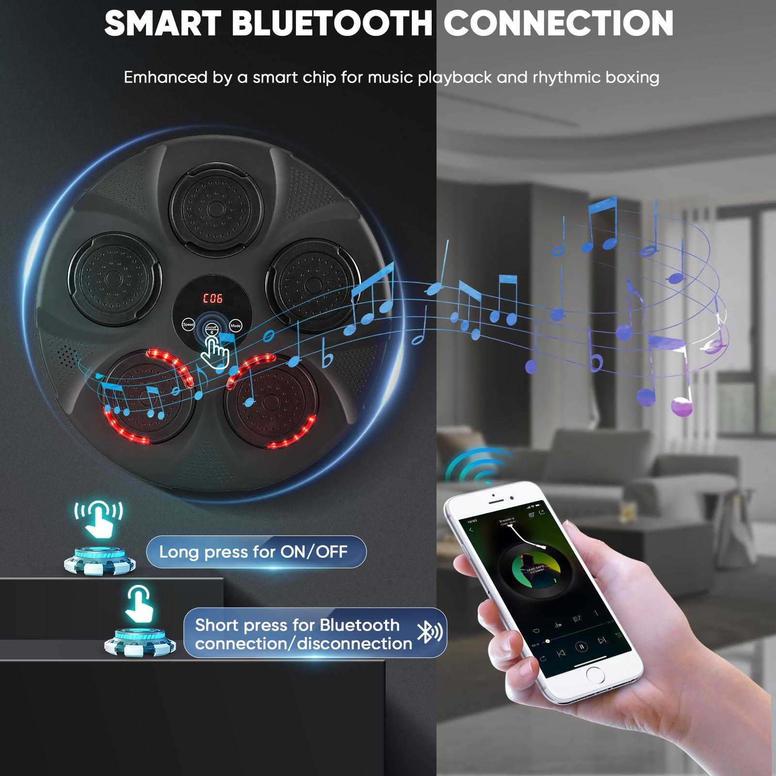 Music Wall Boxing, intelligente Musikboxmaschine, elektronische Boxmaschine mit Bluetooth-Konnektivität, 2 Paar Boxhandschuhe, Verwendung im Innenbereich, für Kinder/Erwachsene