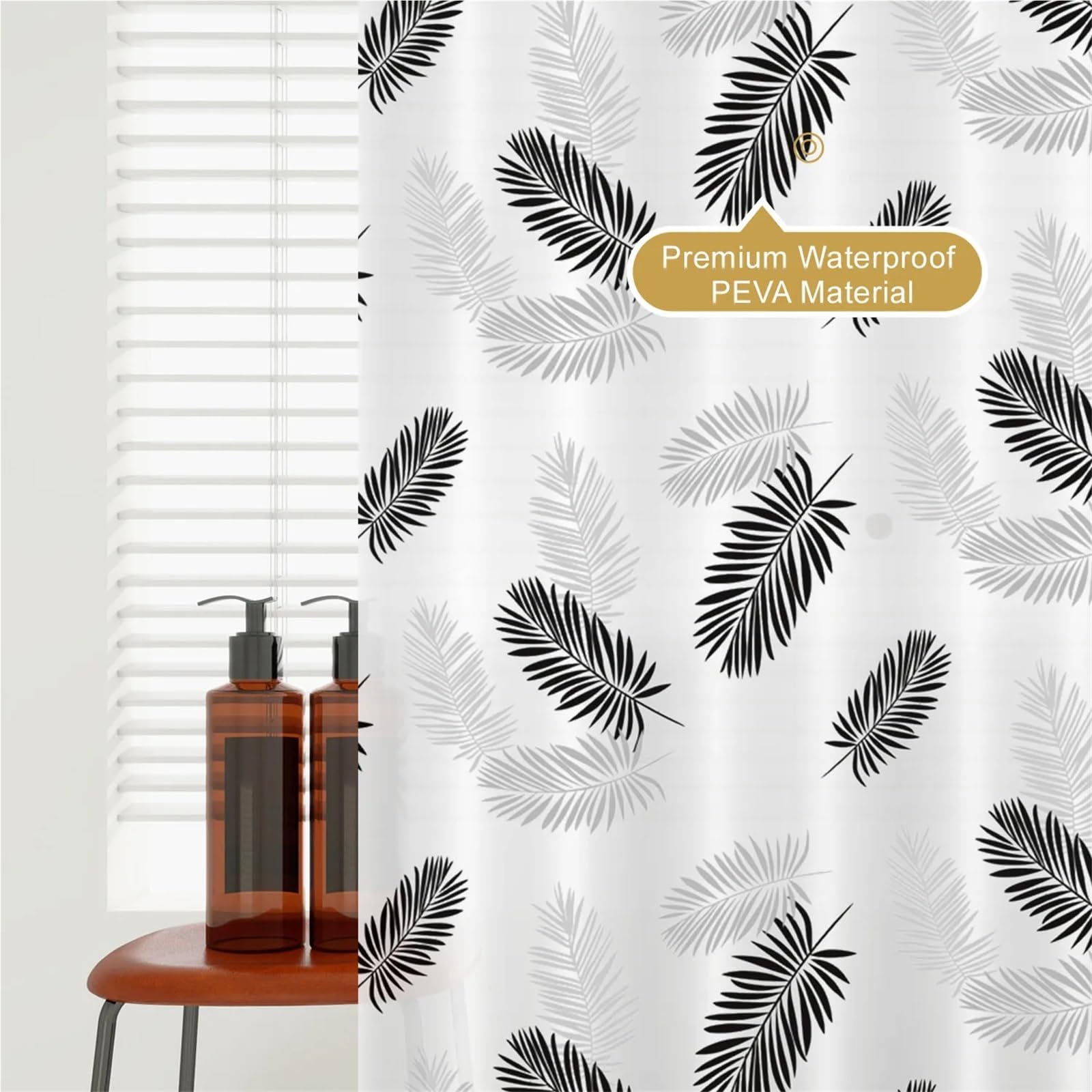 Cortina de Ducha Cortina de Ducha, 1 Pieza, Hojas Tropicales Negras, decoración baño botánica PEVA Impermeable Popular(180 * 180cm)