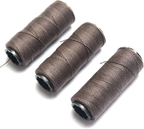 Hilos de tejido profesional 3 rollos para hacer pelucas, coser a mano, trama de cabello, extensión de tejido de cabello DIY (3 piezas, marrón)