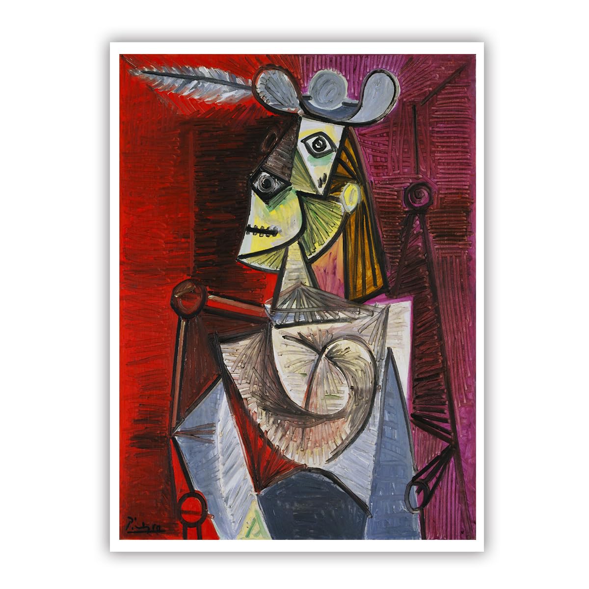 SHENGPOSTER Modern Cubism Canvas Prints Woman in an Armchair by Pablo Picasso Famous Painting Replica Canvas Wall Art for Living Room Home Decor Frameless 40x50cm