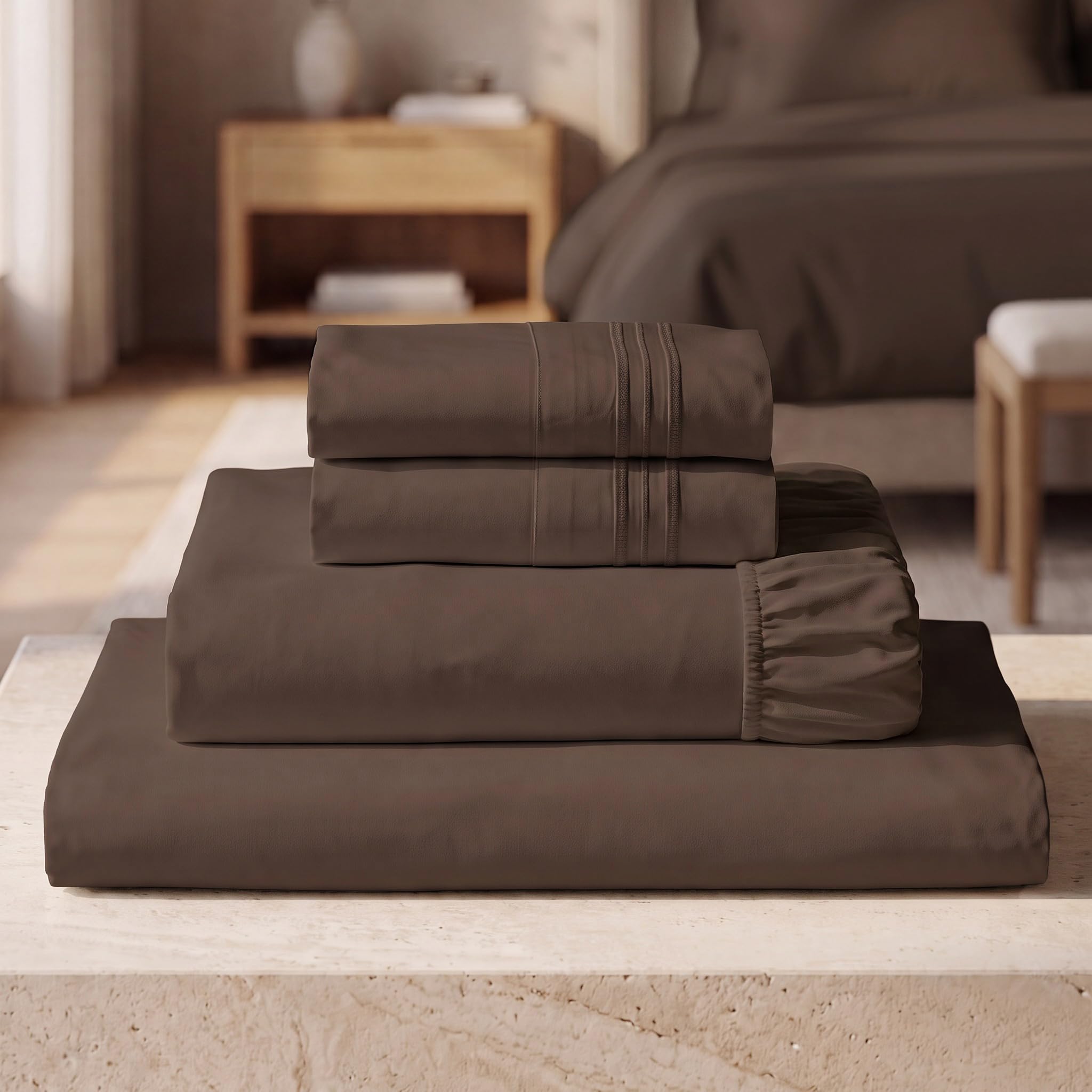 Mellanni Iconic 4-Piece, Ultra Soft Sheet Set (King, Brown)