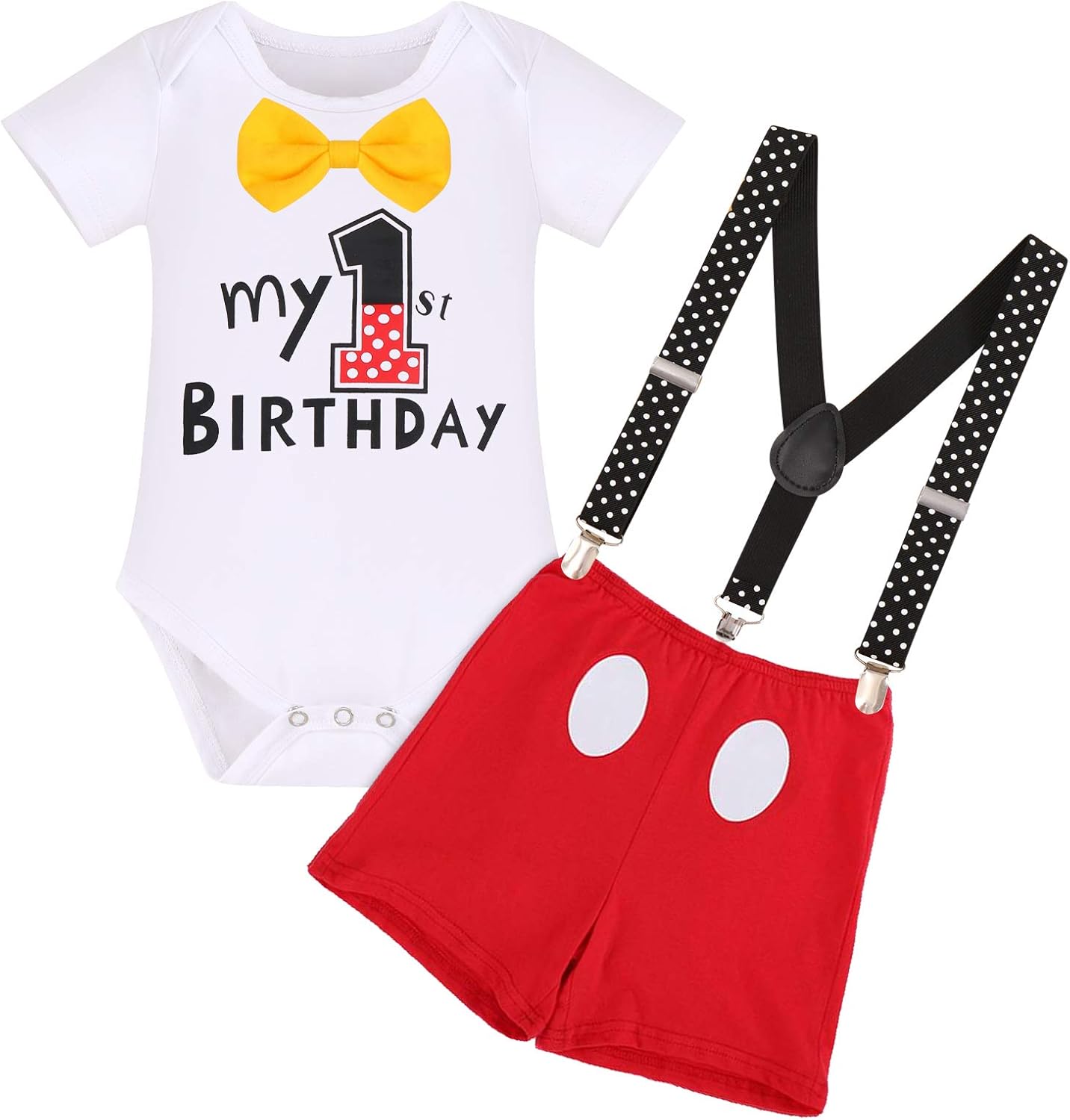 IBTOM CASTLE First Birthday Cake Smash Mouse Outfits for Baby Boys Gentleman Formal Suit Bowtie Bib Pants Tuxedo Clothes Set - Image 2