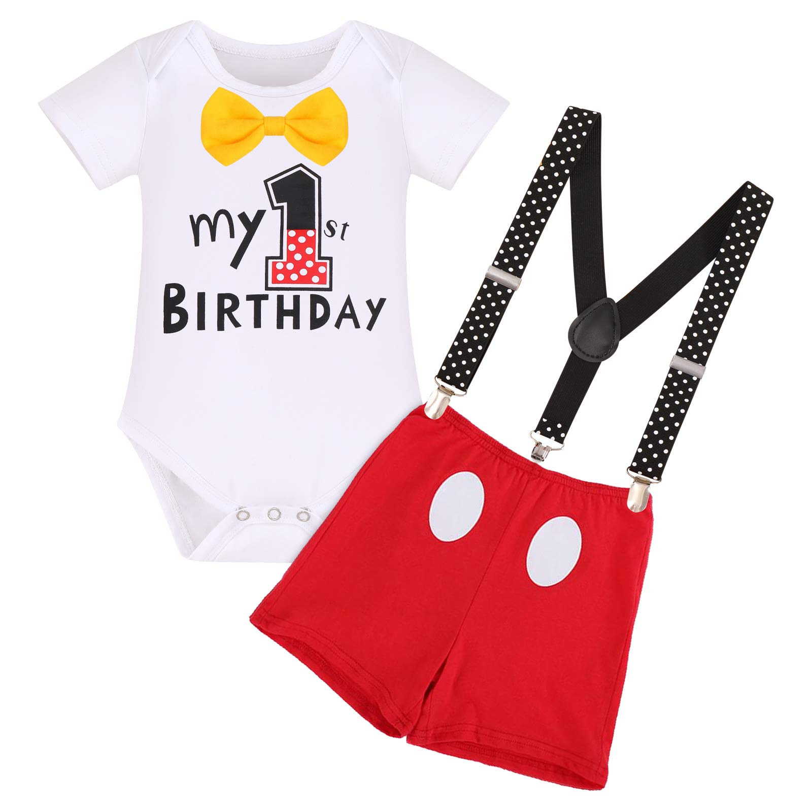 IBTOM CASTLEFirst Birthday Cake Smash Mouse Outfits for Baby Boys Gentleman Formal Suit Bowtie Bib Pants Tuxedo Clothes Set