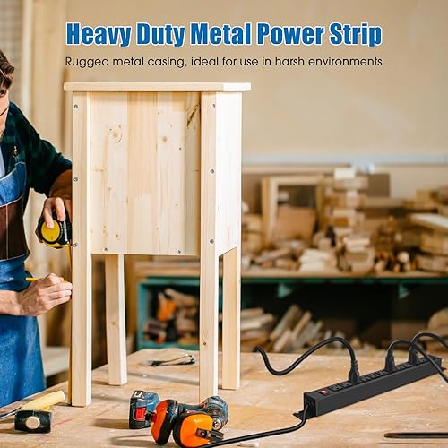 Miniatura 5 de HHSOET Regleta de alimentación giratoria de montaje en pared, protector de sobretensiones de montaje en pared de 12 tomas, tira de salida de metal