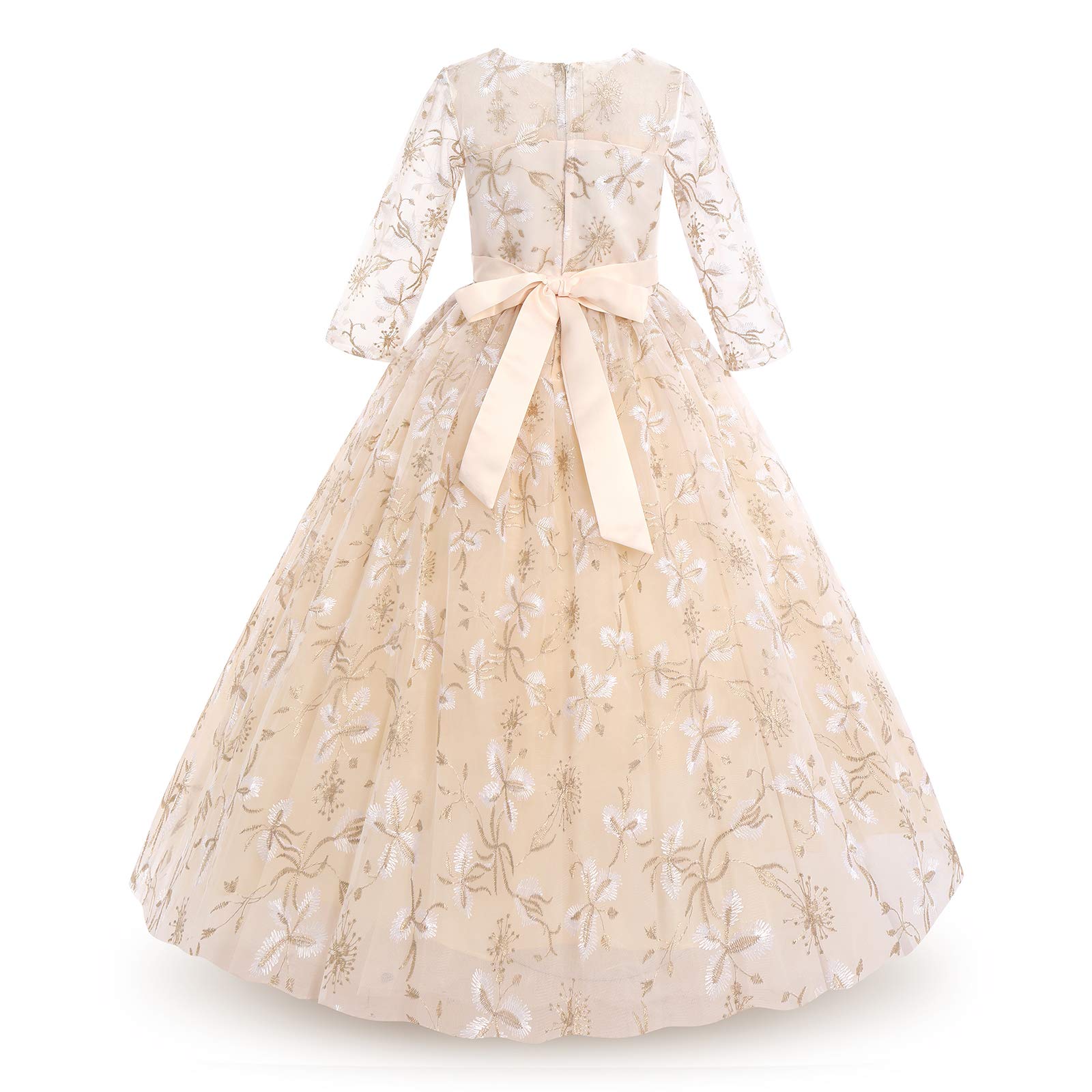 Odizli Vestidos de niña de flores festivos largos vestido de fiesta 3/4 manga flor bordado vestido de tul vestido de princesa vestido de boda fiesta vestido de noche, champán, 3-4 Años