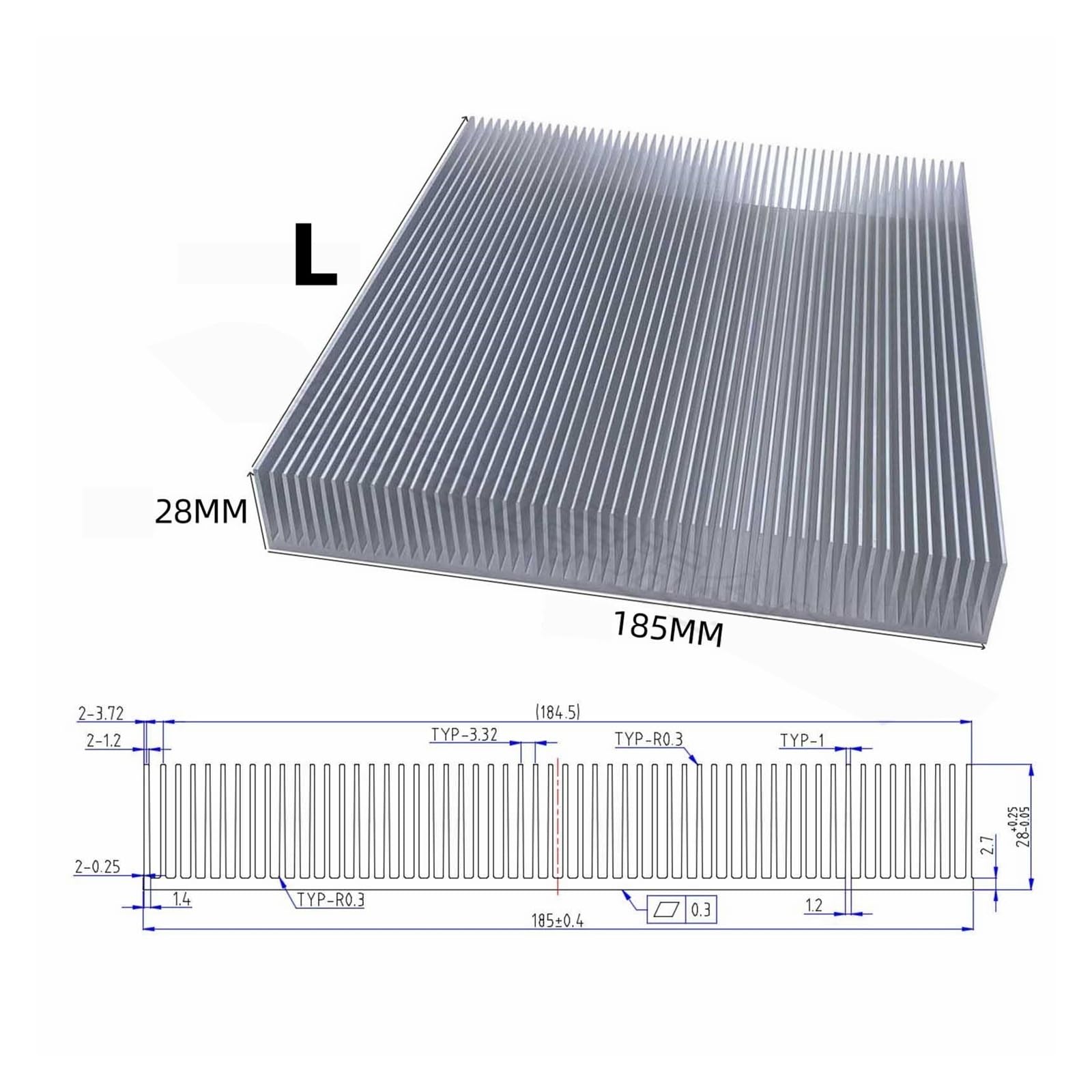 Dissipatore di calore in alluminio estruso per dissipatore di calore con chip elettronico a LED, 115 x 50, 125 x 20,5, 140 x 20 mm, per chip elettronico a LED, raffreddamento e dissipazione del calore