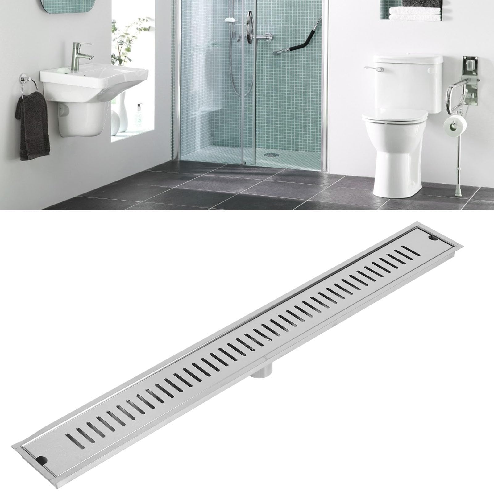 Desagüe de Ducha Lineal de Acero Inoxidable 304, Gran Capacidad de Descarga, a Prueba de Herrumbre, Tapón de Olores, 80 Cm de Largo, Drenaje Rápido, para Ducha, Baño