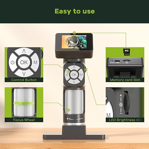 Miniatura 3 de JOYALENS JL112 Microscopio digital de mano, microscopio de bolsillo portátil 500X para niños y adultos, cámara de microscopio USB 1080P con 8 luces