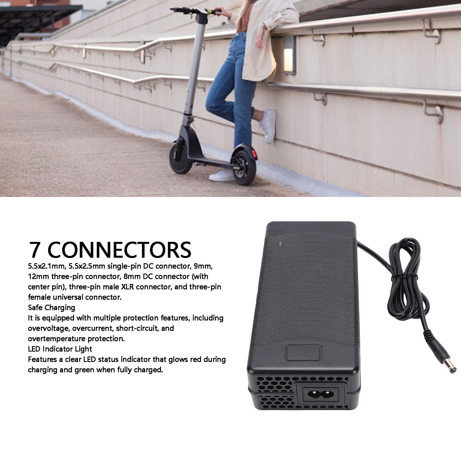 Caricabatterie Ebike da 54,6 V 2 A per Batteria al Litio da 48 V | con 6 Prese, Compatibile con City/Beach, Lectric XP 2.0/3.0, Evercross H5/H7 e Altri