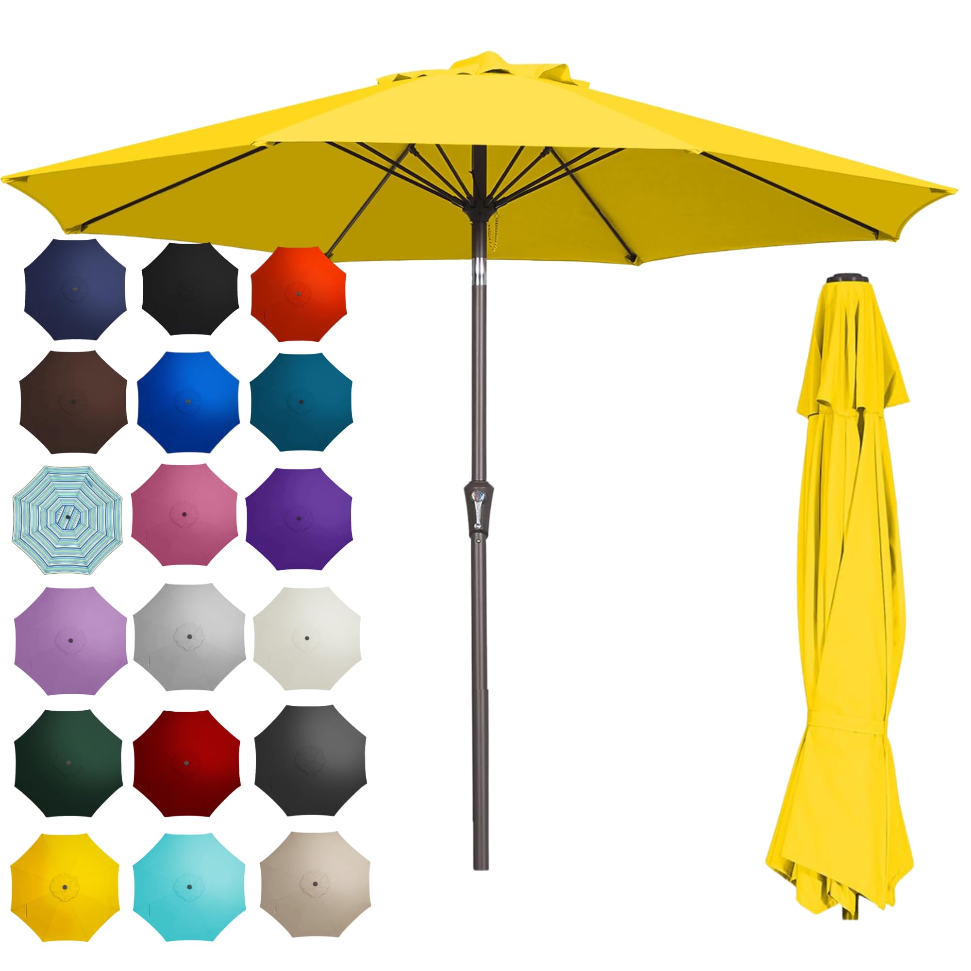 PatioKingdom 9FT Patio Outdoor Umbrella-UPF 50+ Sun Shade with Wind Vent, Push-Button Tilt & Smooth Crank Lift, Rust-Resistant Fiberglass Frame for Garden, Backyard, Yard (Yellow)