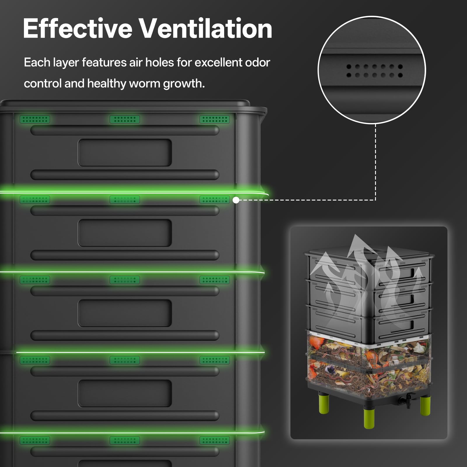 Lombricomposteur 5 Plateaux 50L VEVOR - Pour Recyclage Déchets Alimentaires, Intérieur/extérieur, Avec Robinet