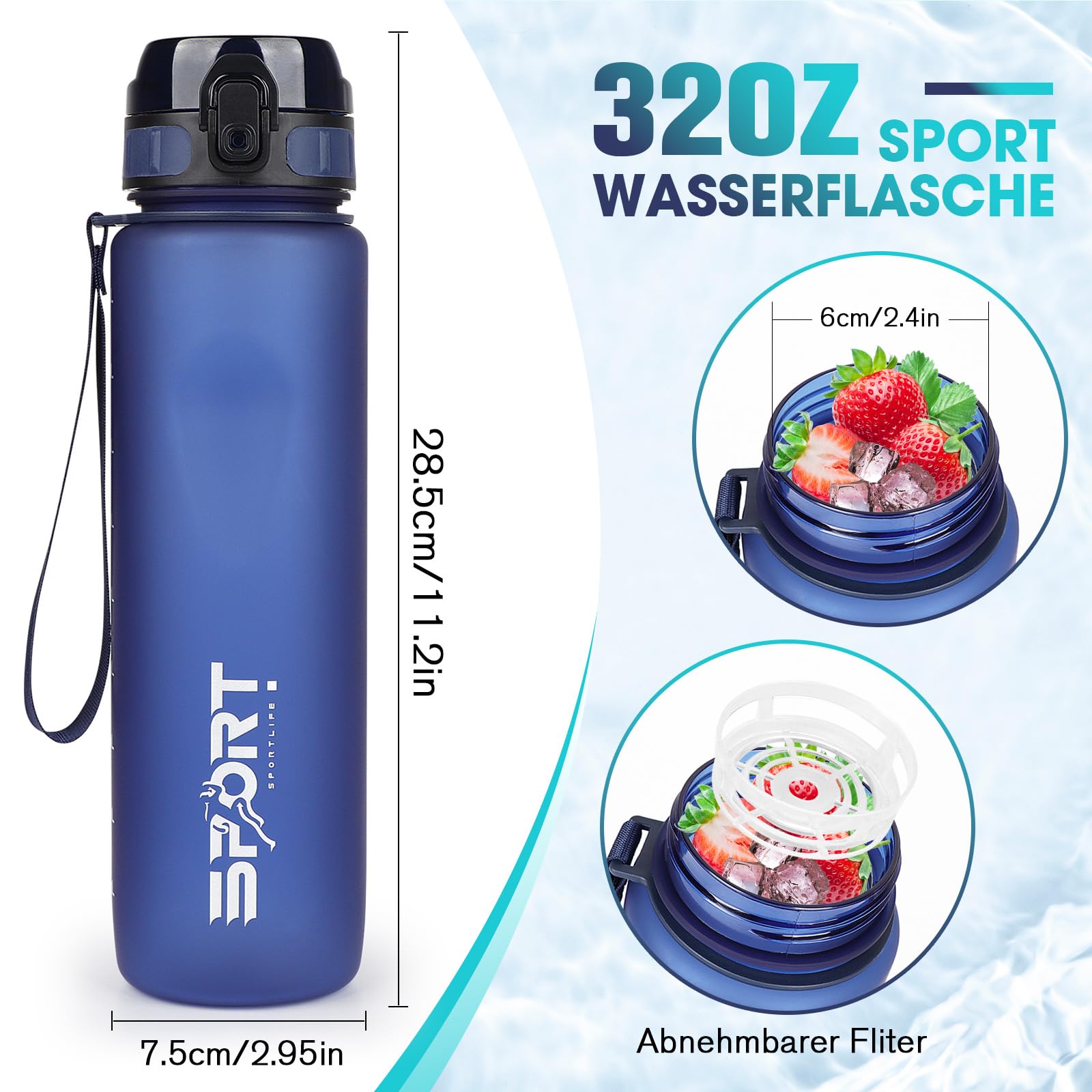 AOPREL Borraccia sportiva da 1 l, adatta agli acidi gassati, a prova di perdite, per bicicletta, senza BPA, con scala di capacità per attività all'aperto, scuola, campeggio